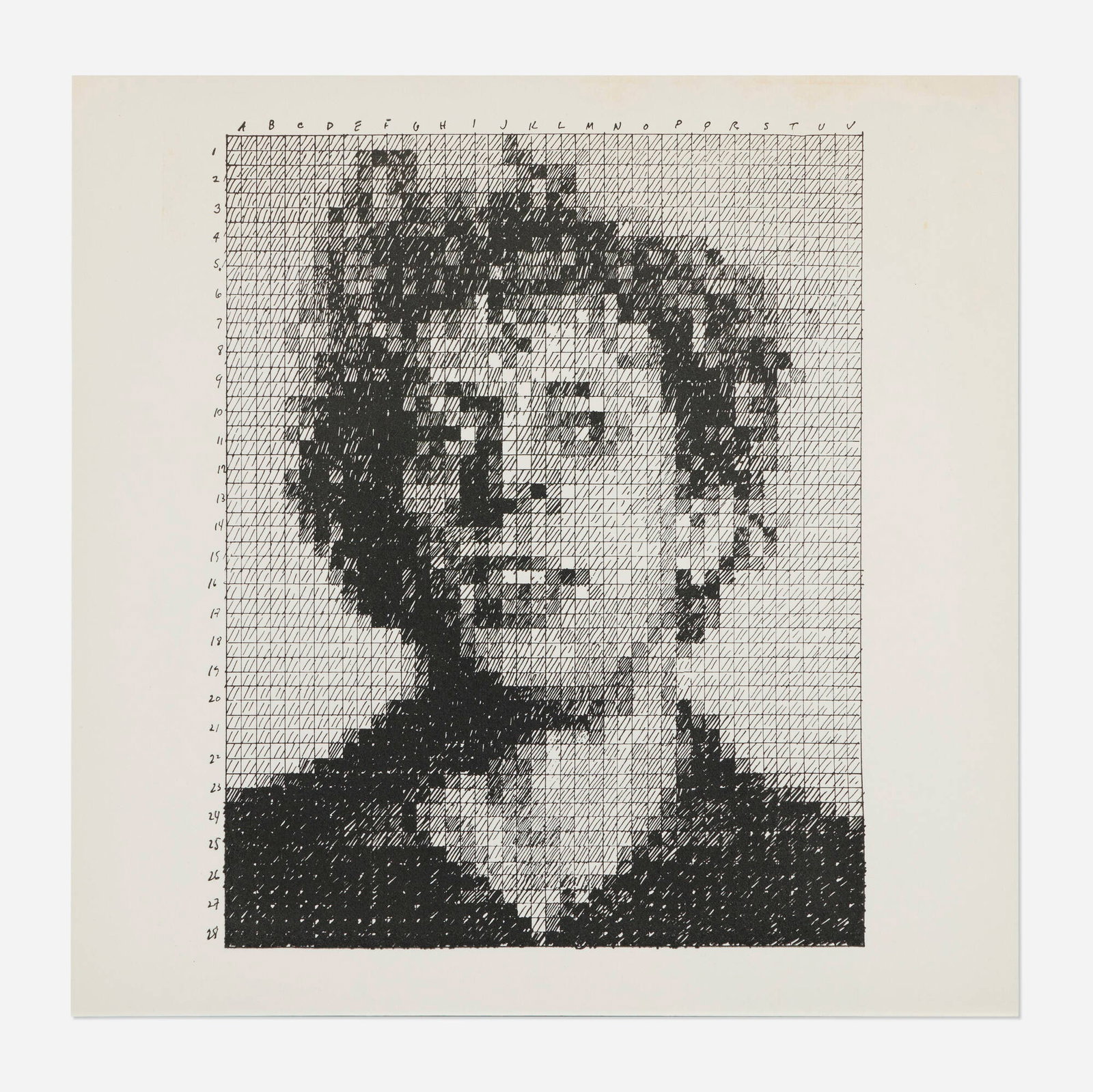 Chuck Close, Phil (from the Rubber Stamp Portfolio): Chuck Close Phil (from the Rubber Stamp Portfolio) 1977 rubber stamp on Strathmore 3-ply image: 7.125 h x 5.625 w in (18 x 14 cm) sheet: 8 h x 8 w in (20 x 20 cm) envelope: 8.625 h x 8.5 w in (2