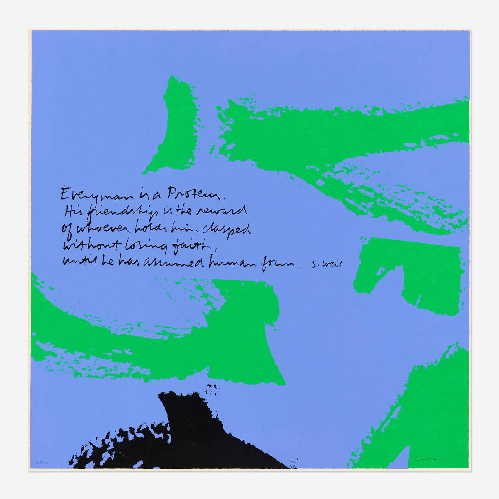 Corita Kent (Sister Mary Corita), proteus could assume different forms: Corita Kent (Sister Mary Corita) proteus could assume different forms 1972 screenprint in colors image: 22.5 h x 22.5 w in (57 x 57 cm) sheet: 22.75 h x 22.75 w in (58 x 58 cm) Signed and numbered to
