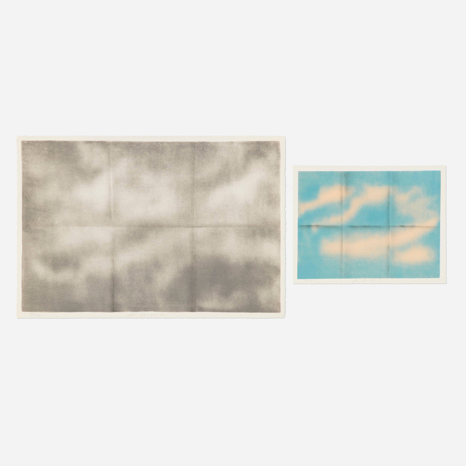 Joe Goode, Grey Folded Clouds - IV Grey; Grey Folded Clouds - I Blue and Pink (two works): Joe Goode Grey Folded Clouds - IV Grey; Grey Folded Clouds - I Blue and Pink (two works) 1971 lithograph in colors image: 11.875 h x 16 w in (30 x 41 cm) image: 16 h x 28.25 w in (41 x 72 cm) sheet
