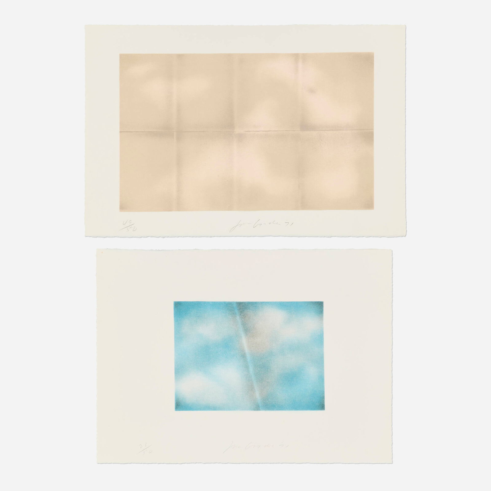 Joe Goode, Grey Folded Clouds - II Blue and White; Grey Folded Clouds - III Pink and Green (1 of 2)