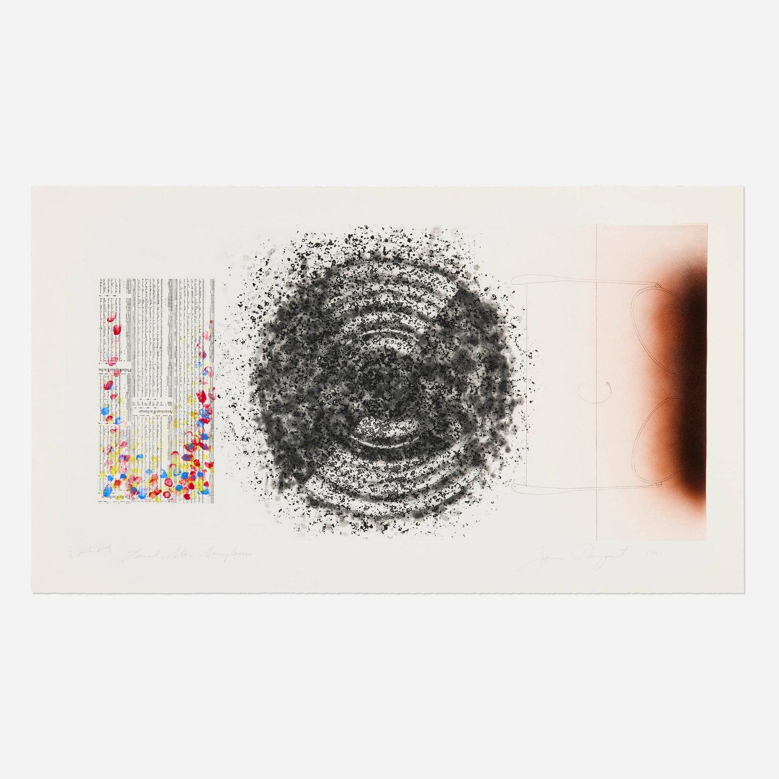 James Rosenquist, Towel, Star, Sunglasses: James Rosenquist Towel, Star, Sunglasses 1977 etching with hand-coloring image: 17.5 h x 35.75 w in (44 x 91 cm) sheet: 22.5 h x 39.75 w in (57 x 101 cm) Signed, titled, dated, and numbered