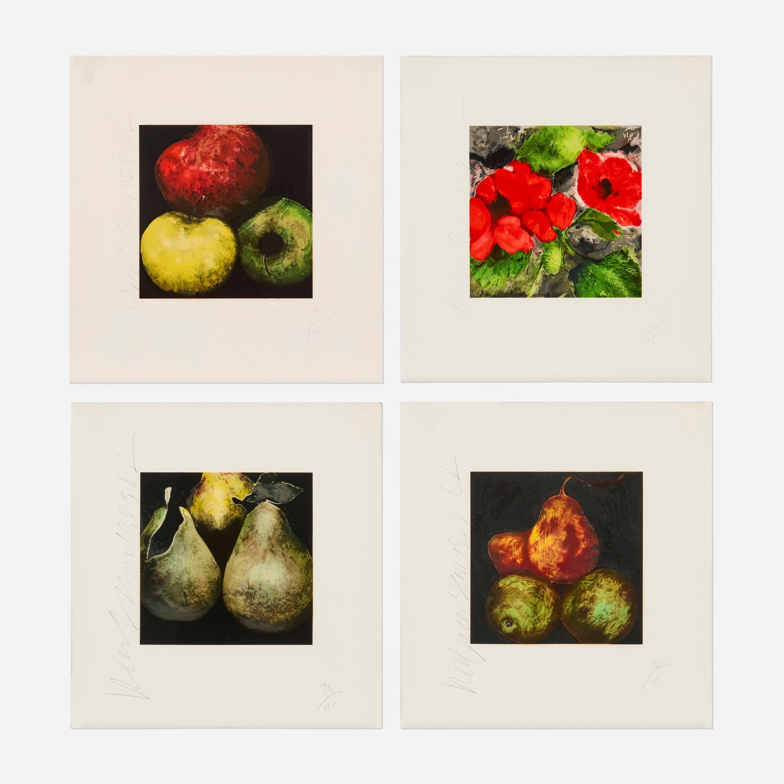 Donald Sultan, Red Pears; Red Poppies; Apples; Pears (four works from the Fruits and Flowers series) (1 of 3)