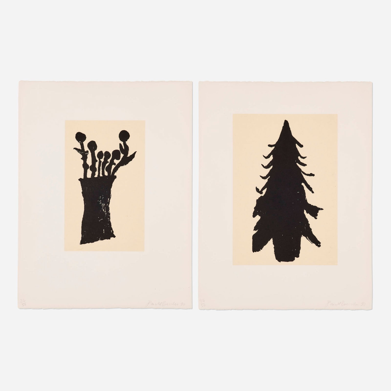 Donald Baechler, Two works from the Flowers and Trees (for Klaus Wittman) portfolio (1 of 3)
