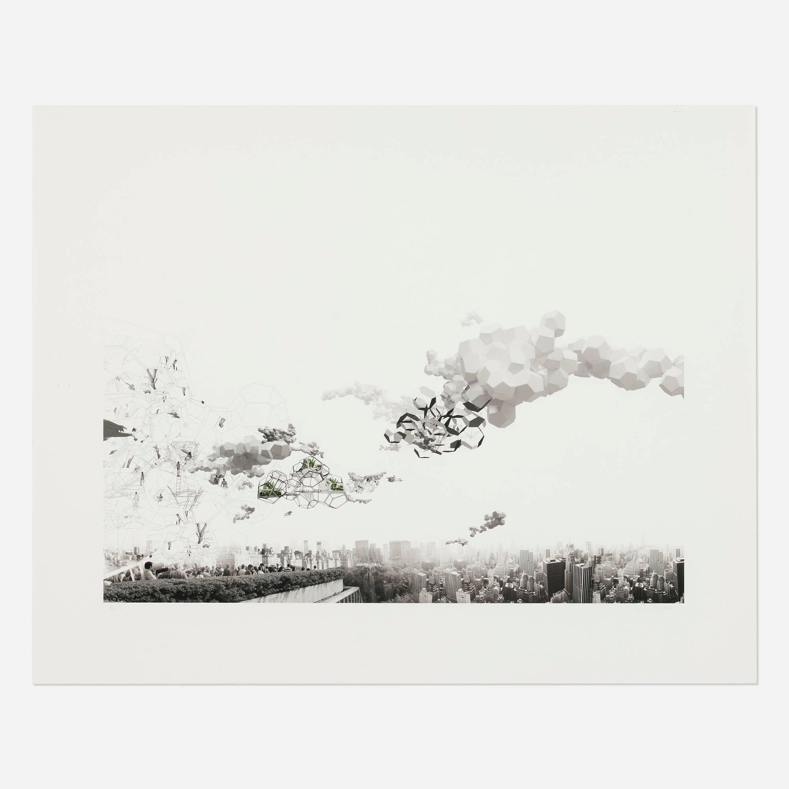 Tomas Saraceno, Cloud Cities: Tomas Saraceno Cloud Cities 2012 digital print with hand-drawn ink additions image: 17 h x 23.75 w in (43 x 60 cm) sheet: 23.75 h x 29.75 w in (60 x 76 cm) Signed, dated and numbered to lower edge