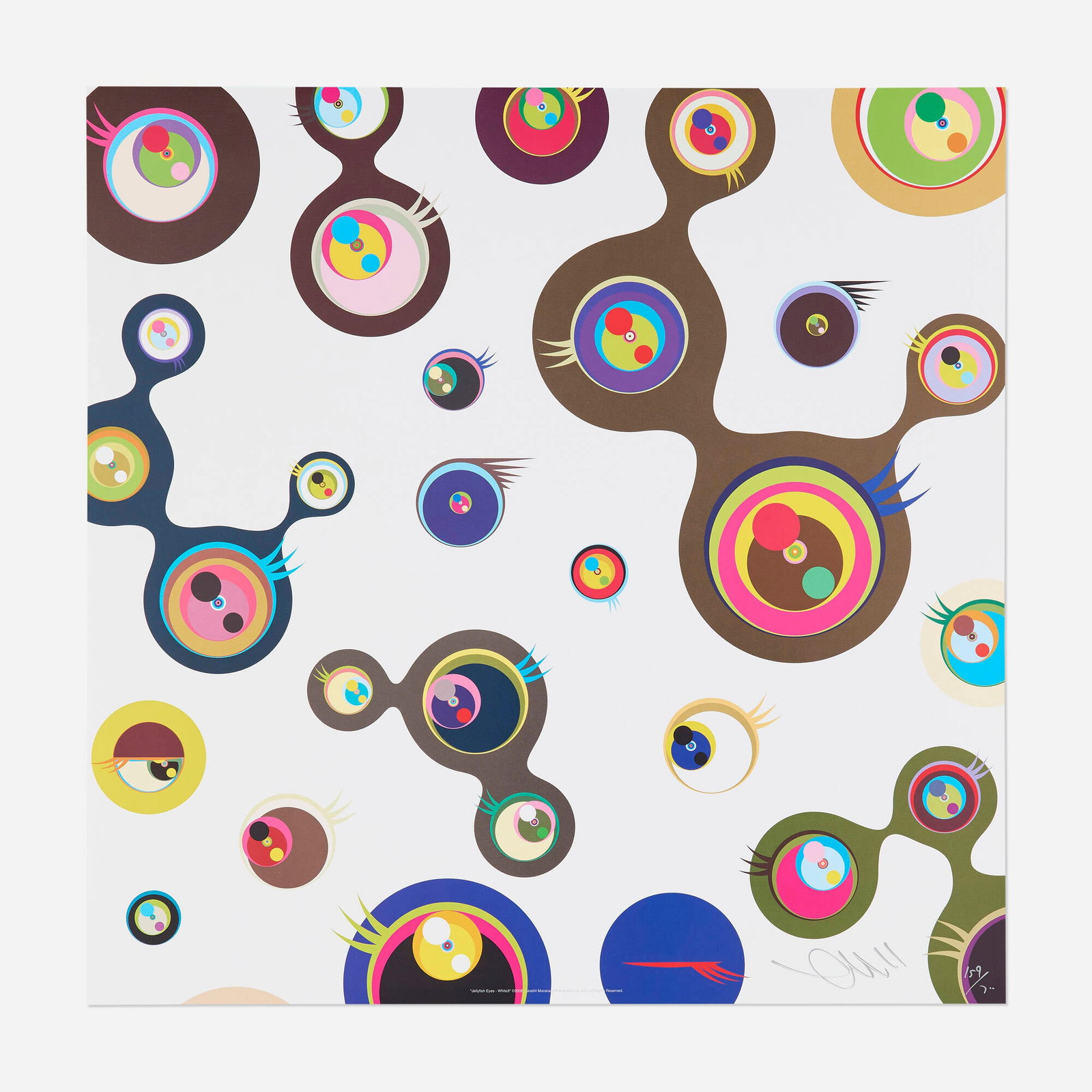 Takashi Murakami, Jellyfish Eyes - White 3: Takashi Murakami Jellyfish Eyes - White 3 2006 offset lithograph in colors 19.625 h x 19.625 w in (50 x 50 cm) Signed and numbered to lower right 'Takashi Murakami 159/300'. This work is number 159