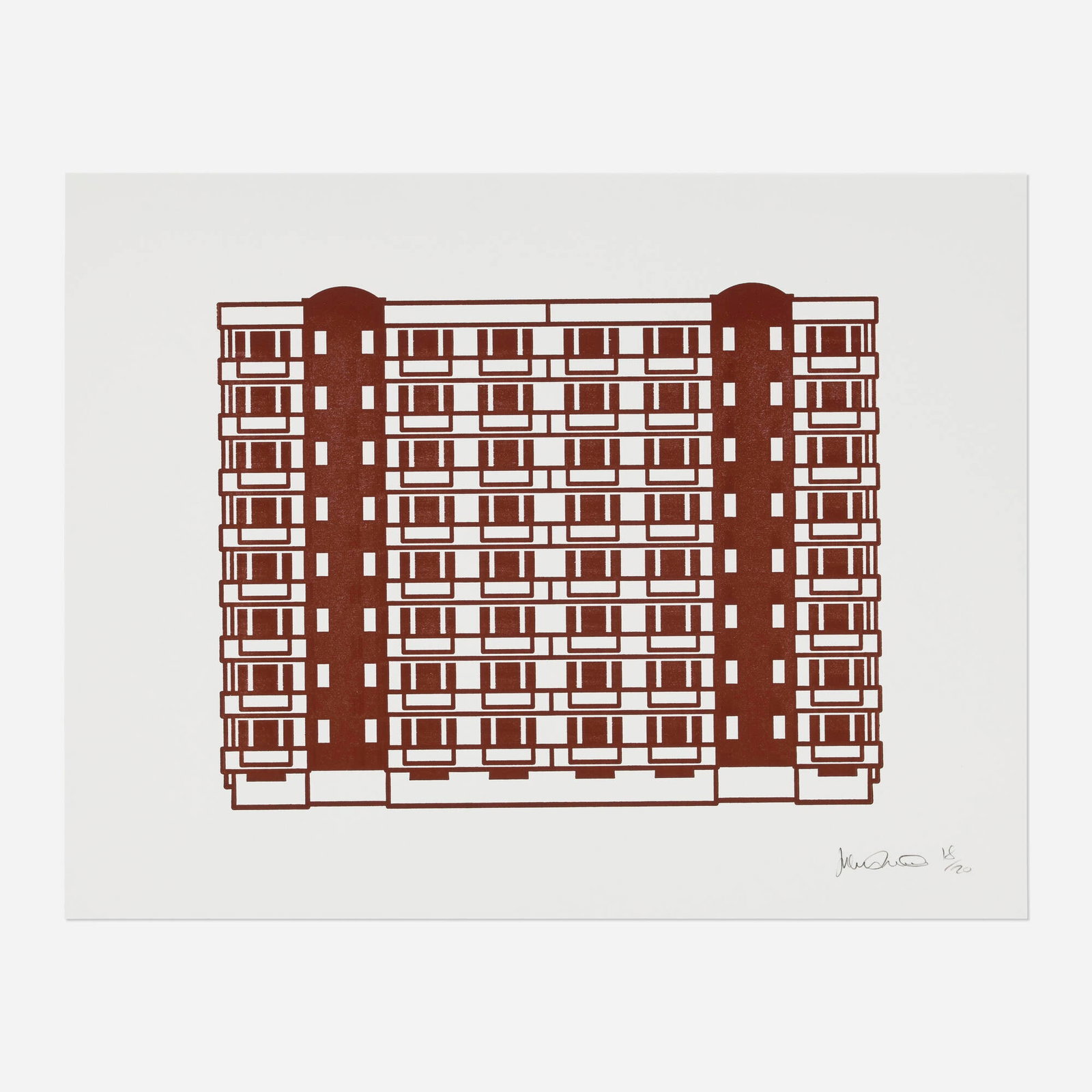 Julian Opie, Apartment 5: Julian Opie Apartment 5 2021 woodcut in colors image: 10.375 h x 13.25 w in (26 x 34 cm) sheet: 15 h x 19.25 w in (38 x 49 cm) Signed and numbered to lower right 'Julian Opie 18/20'. This wo