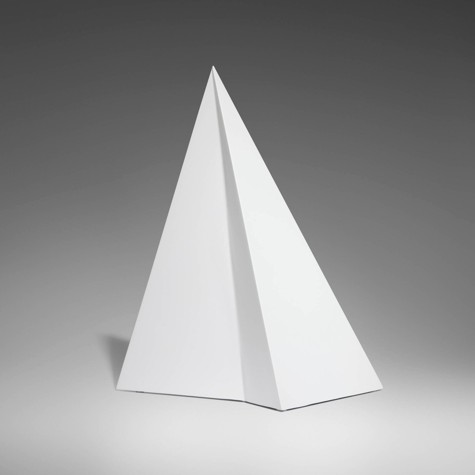 Sol LeWitt, Pyramid III: Sol LeWitt Pyramid III 1989 painted aluminum 15.125 h x 13 w x 6.25 d in (38 x 33 x 16 cm) Signed, titled, and numbered to interior 'LeWitt III 3/12'. This work is number 3 from the edition