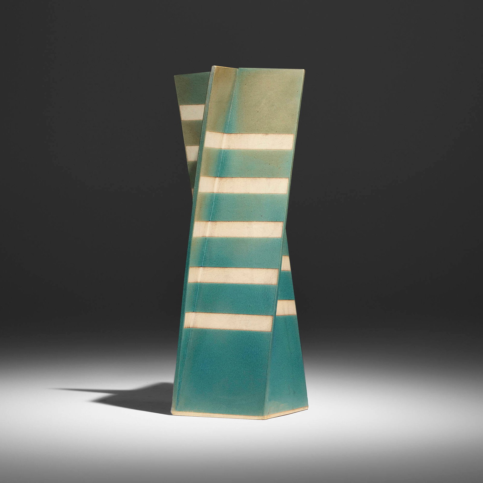 John Mason, Vertical Intersections with Tracers: John Mason Vertical Intersections with Tracers 2007 glazed stoneware 41.75 h x 17.25 w x 17.25 d in (106 x 44 x 44 cm) Incised signature and date to edge 'Mason 6-10-07'. Provenance: The