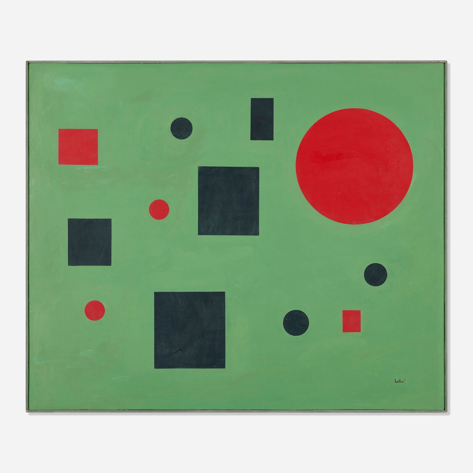 Lolo Soldevilla, Untitled: Lolo Soldevilla Untitled c. 1955 mixed media on canvas laid to panel in artist's frame 30.25 h x 36.25 w in (77 x 92 cm) Signed to lower right 'Lolo'. Sold with a certificate of