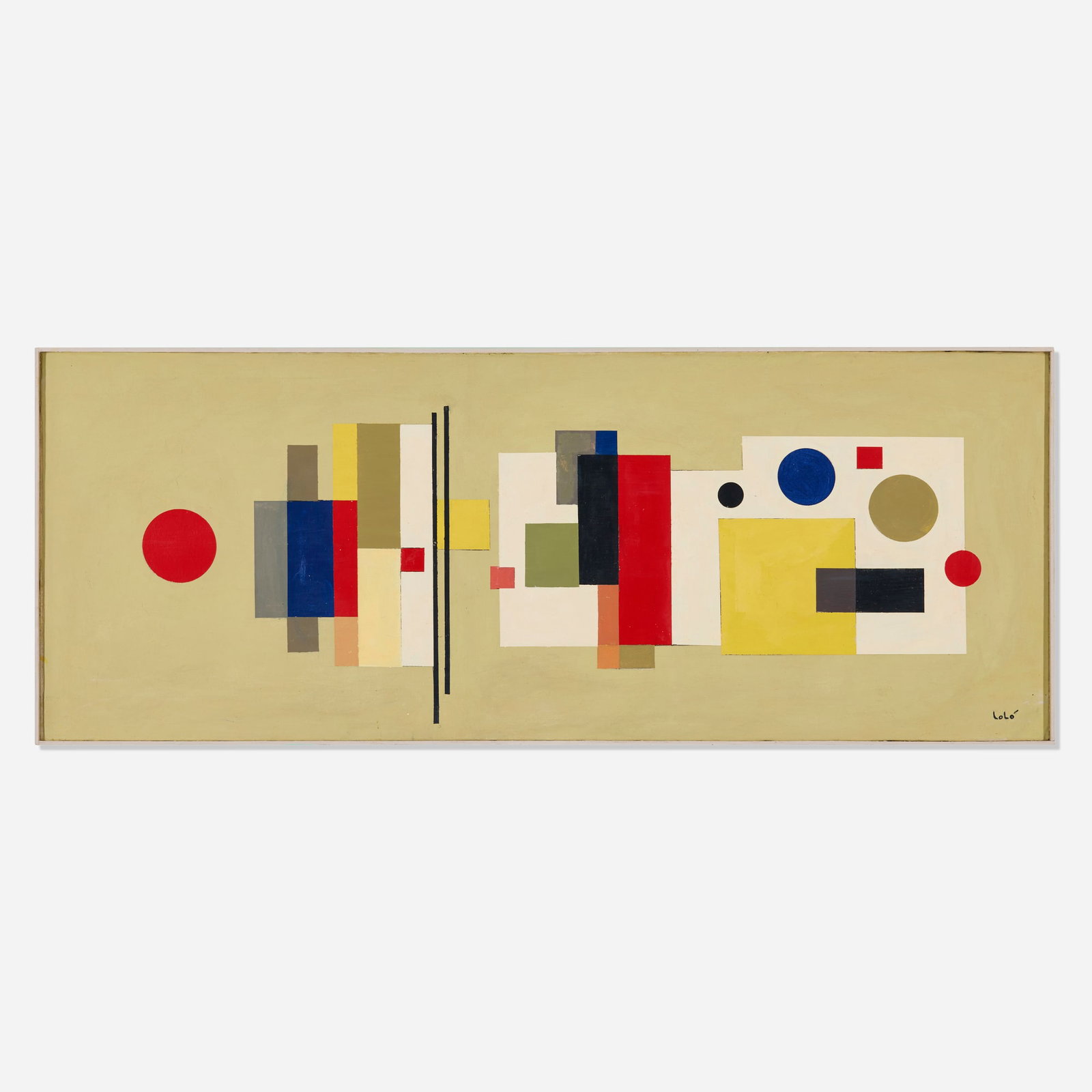 Lolo Soldevilla, Untitled: Lolo Soldevilla Untitled c. 1956 oil on canvas over panel in artist's frame 18.75 h x 48 w in (48 x 122 cm) Signed to lower right 'Lolo'. Sold with a certificate of authenticity from