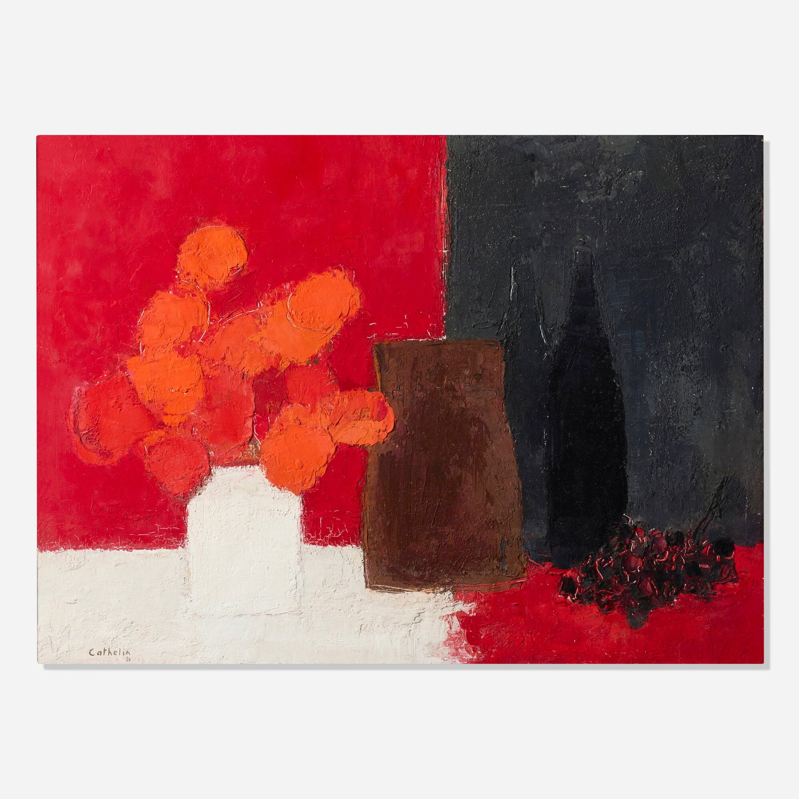 Bernard Cathelin, Nature morte a la grappe de raisin: Bernard Cathelin Nature morte a la grappe de raisin 1986 oil on canvas 29.5 h x 39.5 w in (75 x 100 cm) Signed and dated to lower left 'Cathelin 86'. Signed, titled, and dated to verso