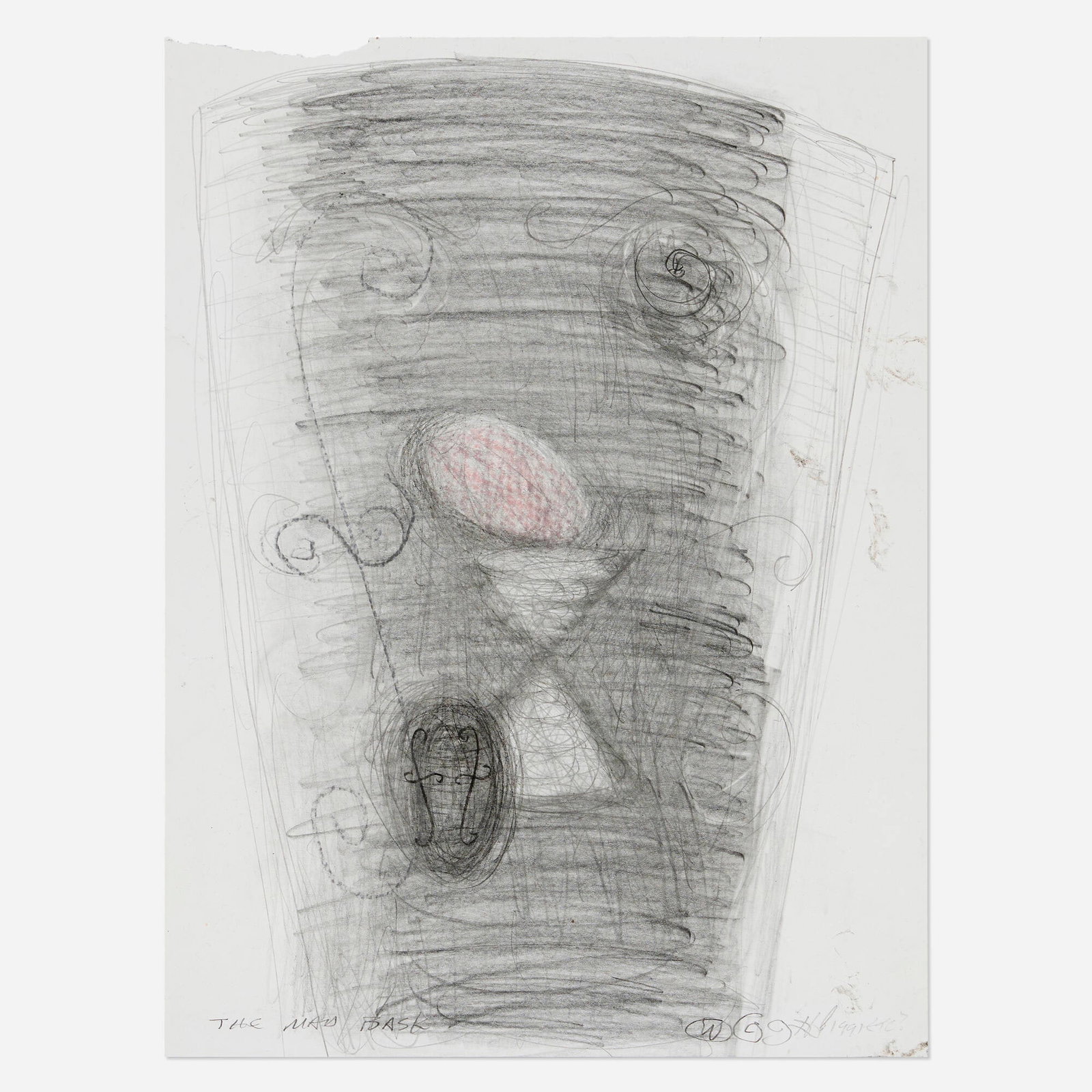 William T. Wiley, The Mad Bask: William T. Wiley The Mad Bask 1991 graphite and crayon on paper 12 h x 9 w in (30 x 23 cm) Signed, titled, dated and inscribed to lower edge 'The Mad Bask W69 #8 1991 ETC?'. Provenance: