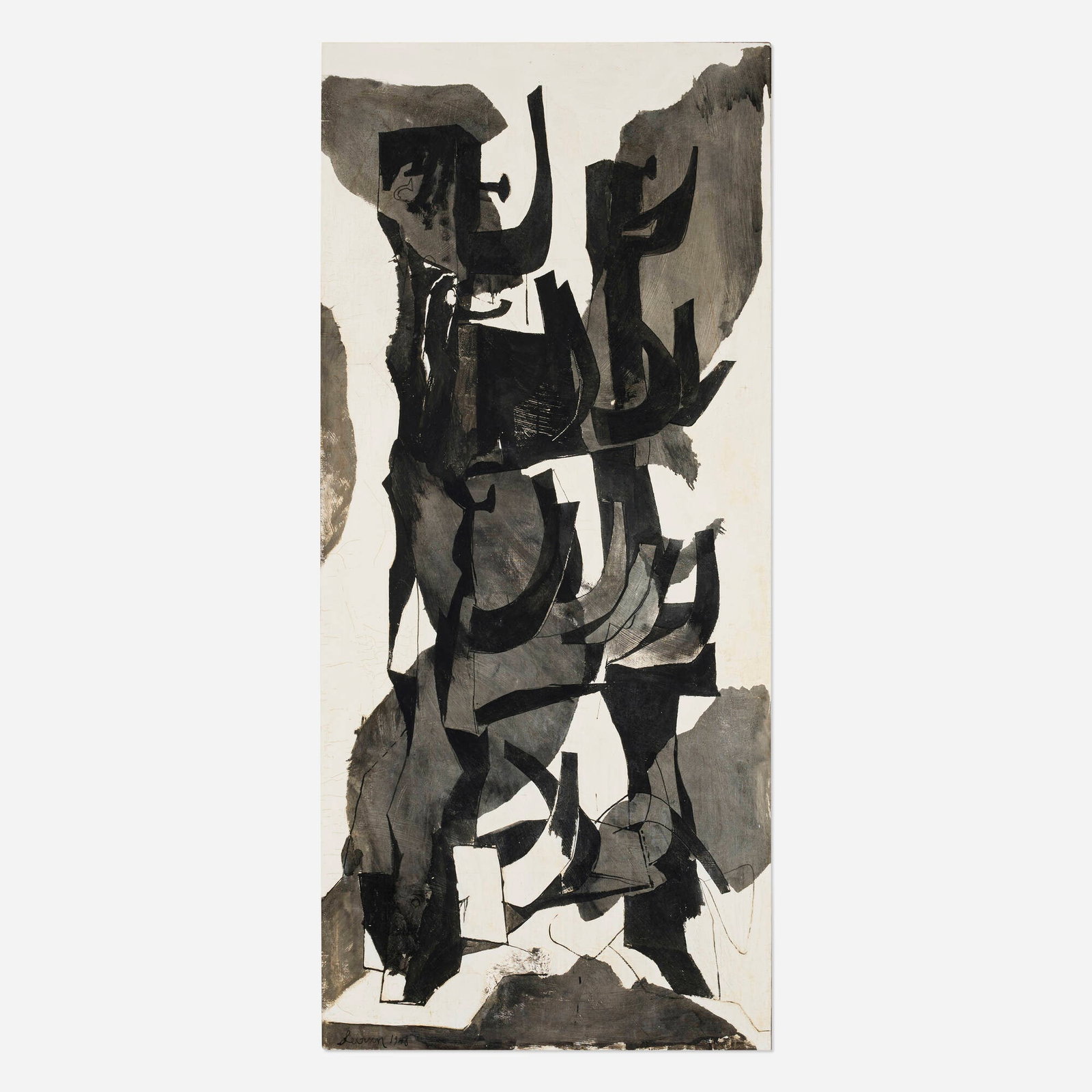 Rico Lebrun, Black Plow: Rico Lebrun Black Plow 1948 casein on Masonite 80 h x 36.5 w in (203 x 93 cm) Signed and dated to lower left 'Lebrun 1948'. Signed, titled, and dated to verso 'Rico Lebrun Black Plow