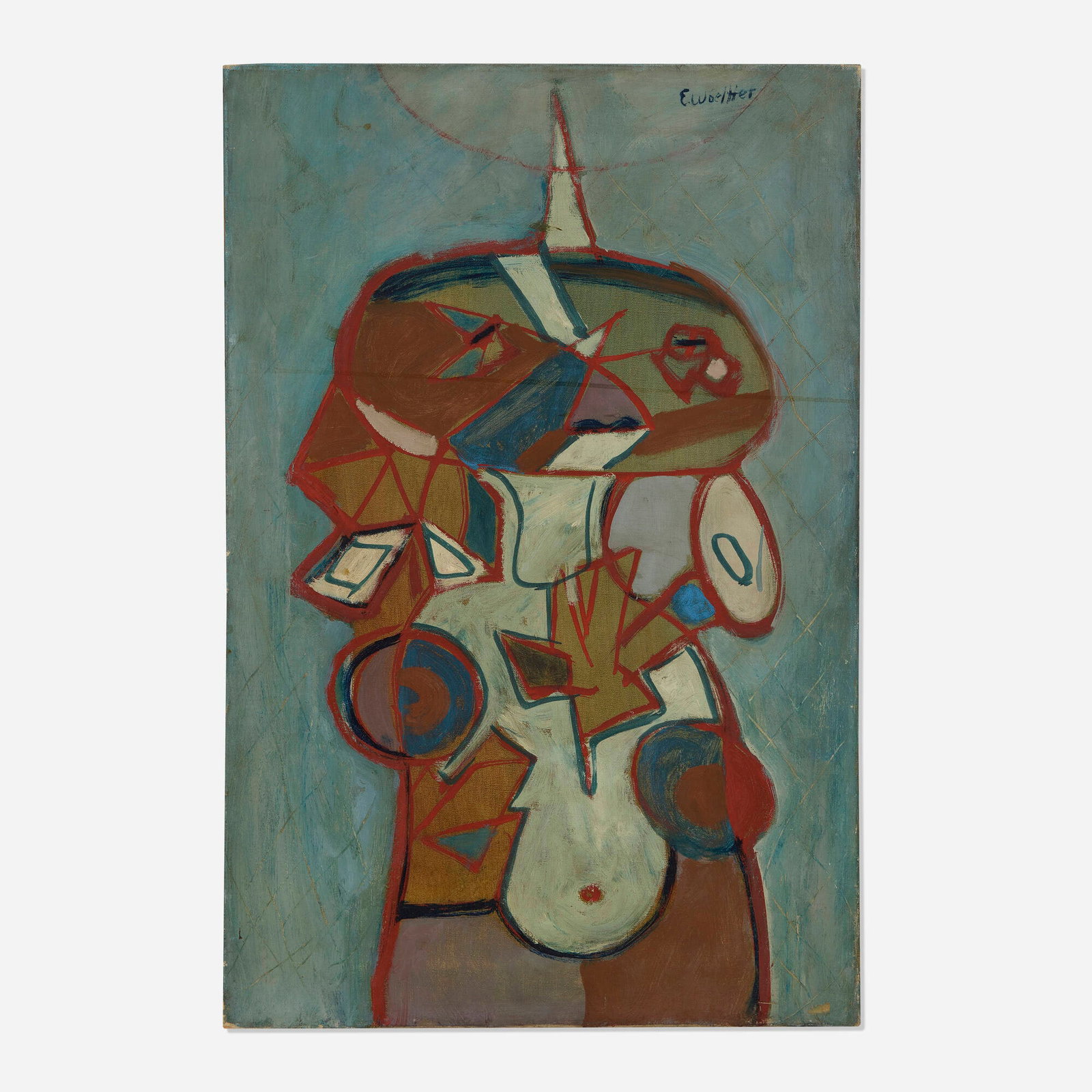 Emerson Woelffer, Untitled: Emerson Woelffer Untitled c. 1937 oil on canvas 24.125 h x 16 w in (61 x 41 cm) This work is being sold to raise scholarship funds for the Otis College of Art and Design. Signed to upper right