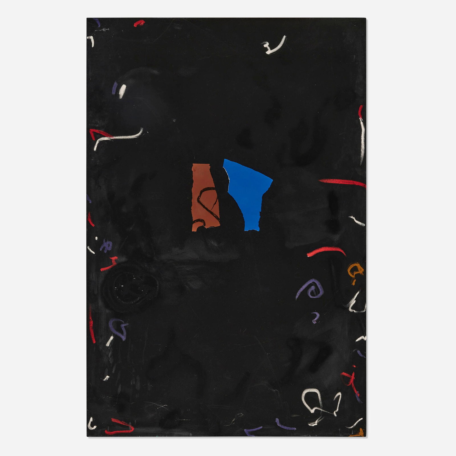 Emerson Woelffer, Untitled: Emerson Woelffer Untitled 1984 oil and collage on canvas 72 h x 48.125 w in (183 x 122 cm) This work is being sold to raise scholarship funds for the Otis College of Art and Design. Signed to upper