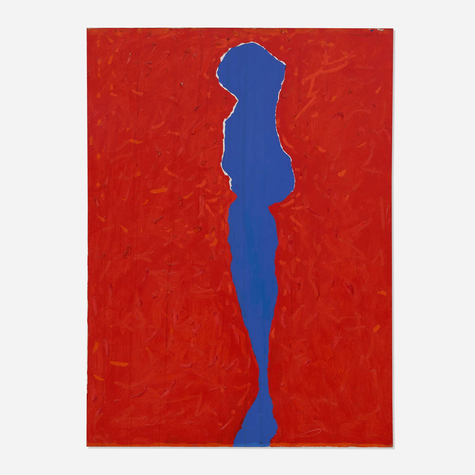 Emerson Woelffer, Blue Figure: Emerson Woelffer Blue Figure 1971 acrylic on canvas 46.125 h x 34 w in (117 x 86 cm) This work is being sold to raise scholarship funds for the Otis College of Art and Design. Signed and dated to