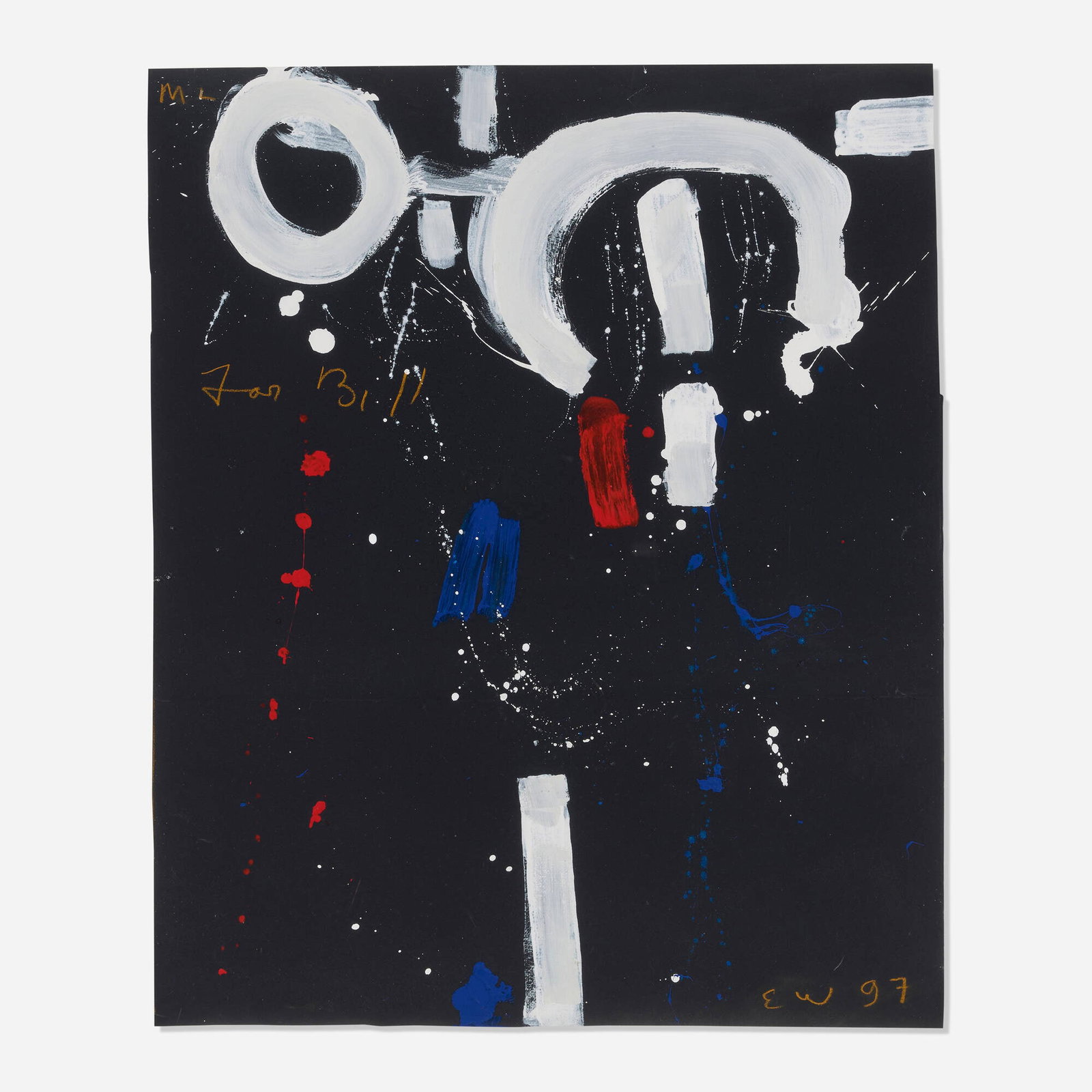Emerson Woelffer, Untitled: Emerson Woelffer Untitled 1997 acrylic on paper 33.25 h x 27.375 w in (84 x 70 cm) This work is being sold to raise scholarship funds for the Otis College of Art and Design. Signed, dated, and