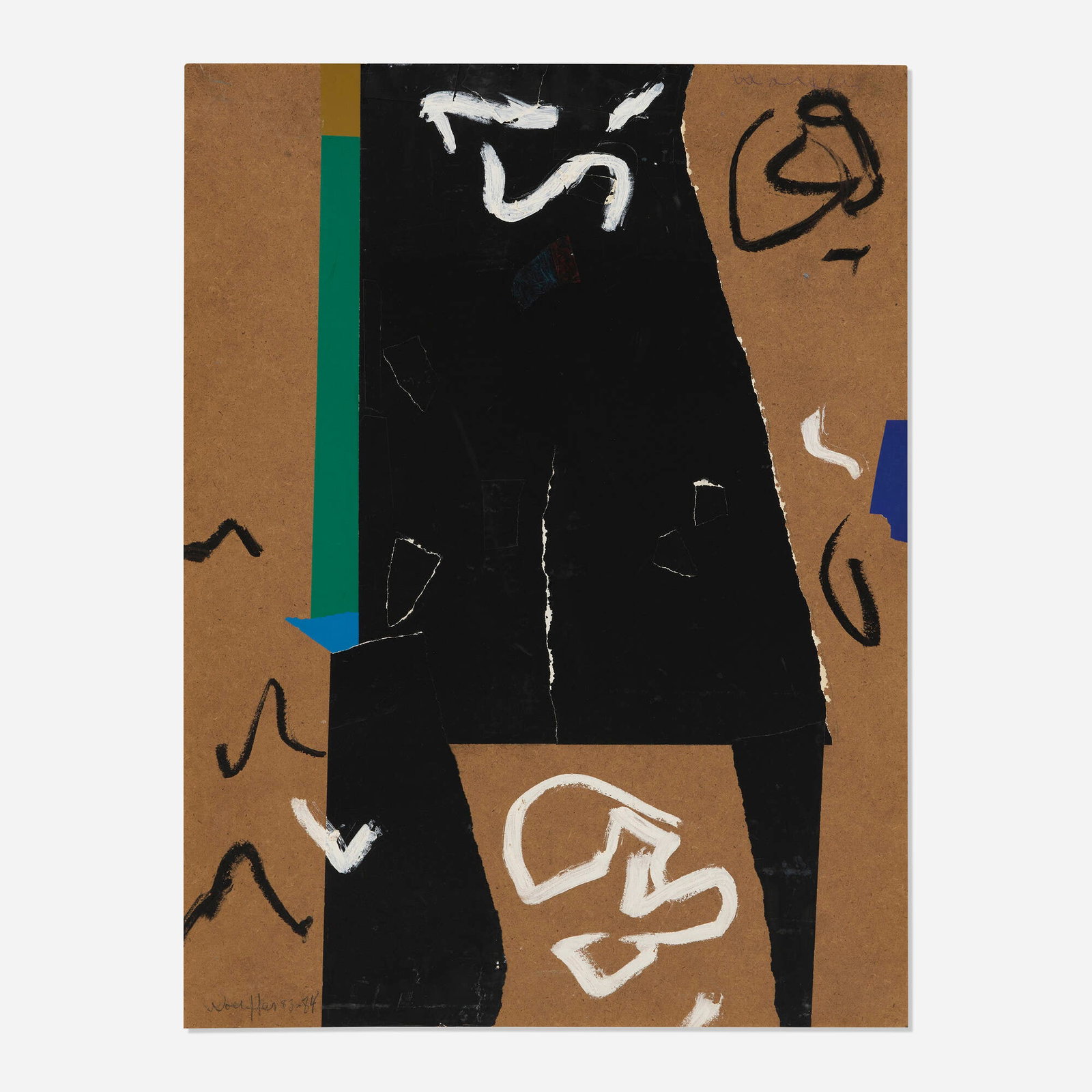 Emerson Woelffer, Untitled: Emerson Woelffer Untitled 1983-84 oil and paper collage on panel 34 h x 25.625 w in (86 x 65 cm) This work is being sold to raise scholarship funds for the Otis College of Art and Design. Signed