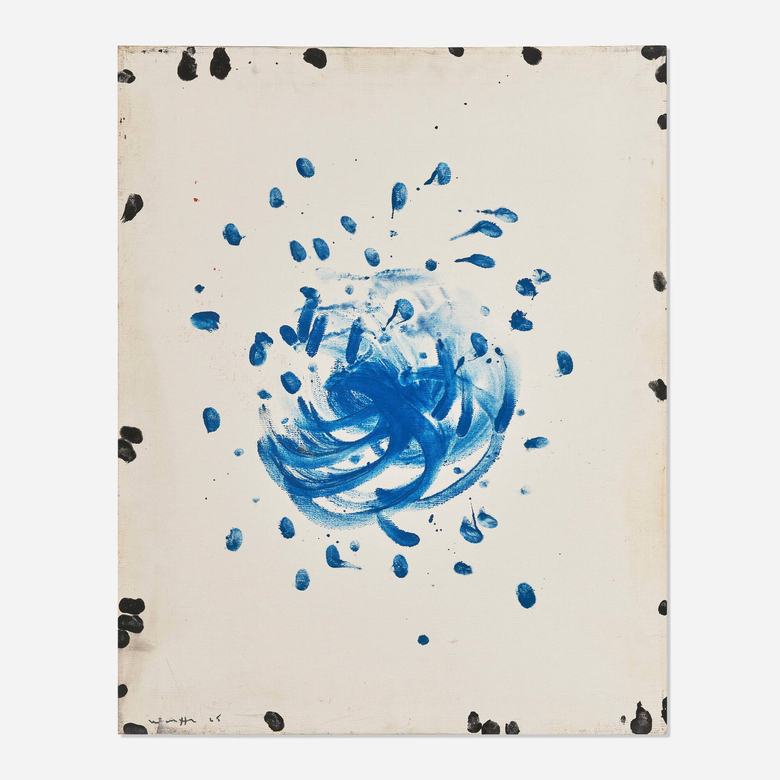 Emerson Woelffer, Blue Center: Emerson Woelffer Blue Center 1965 oil on canvas 30 h x 24.5 w in (76 x 62 cm) This work is being sold to raise scholarship funds for the Otis College of Art and Design. Signed to lower left