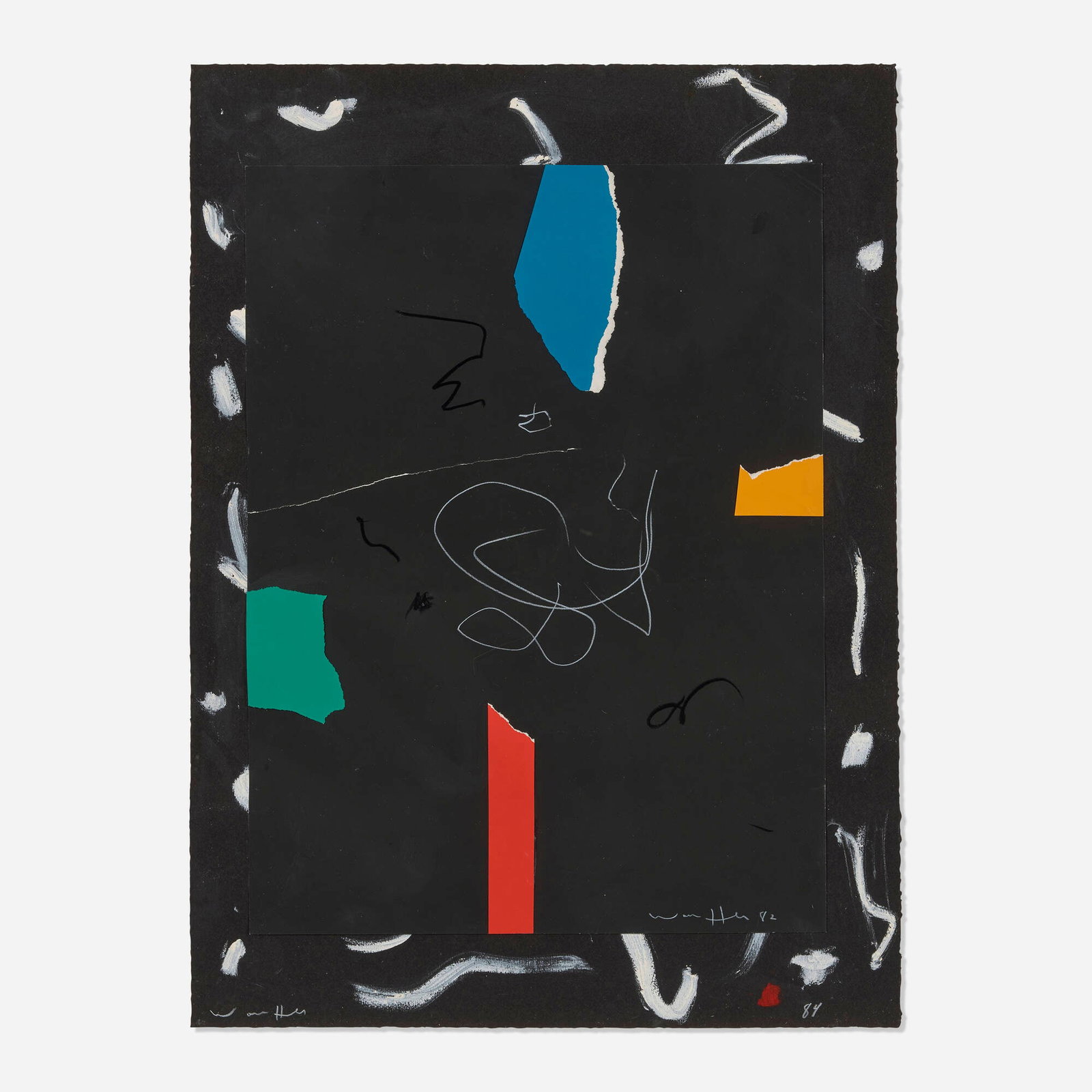 Emerson Woelffer, Black on Black: Emerson Woelffer Black on Black 1982-84 torn Color Aid collage, pencil and acrylic on paper 30 h x 22.125 w in (76 x 56 cm) This work is being sold to raise scholarship funds for the Otis College of