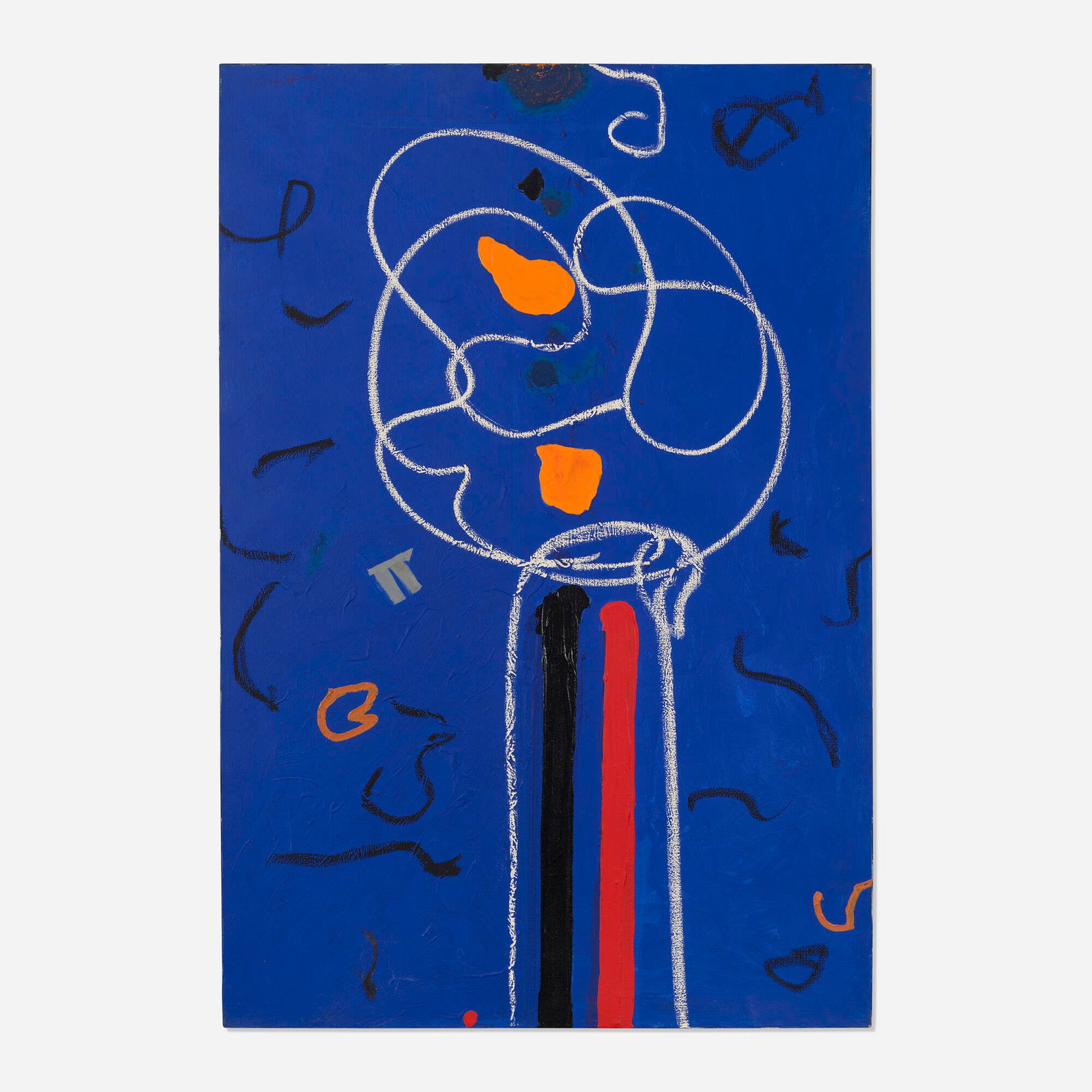Emerson Woelffer, Untitled: Emerson Woelffer Untitled 1985 acrylic and oil stick on canvas 49.125 h x 33.125 w in (125 x 84 cm) This work is being sold to raise scholarship funds for the Otis College of Art and Design. Signed