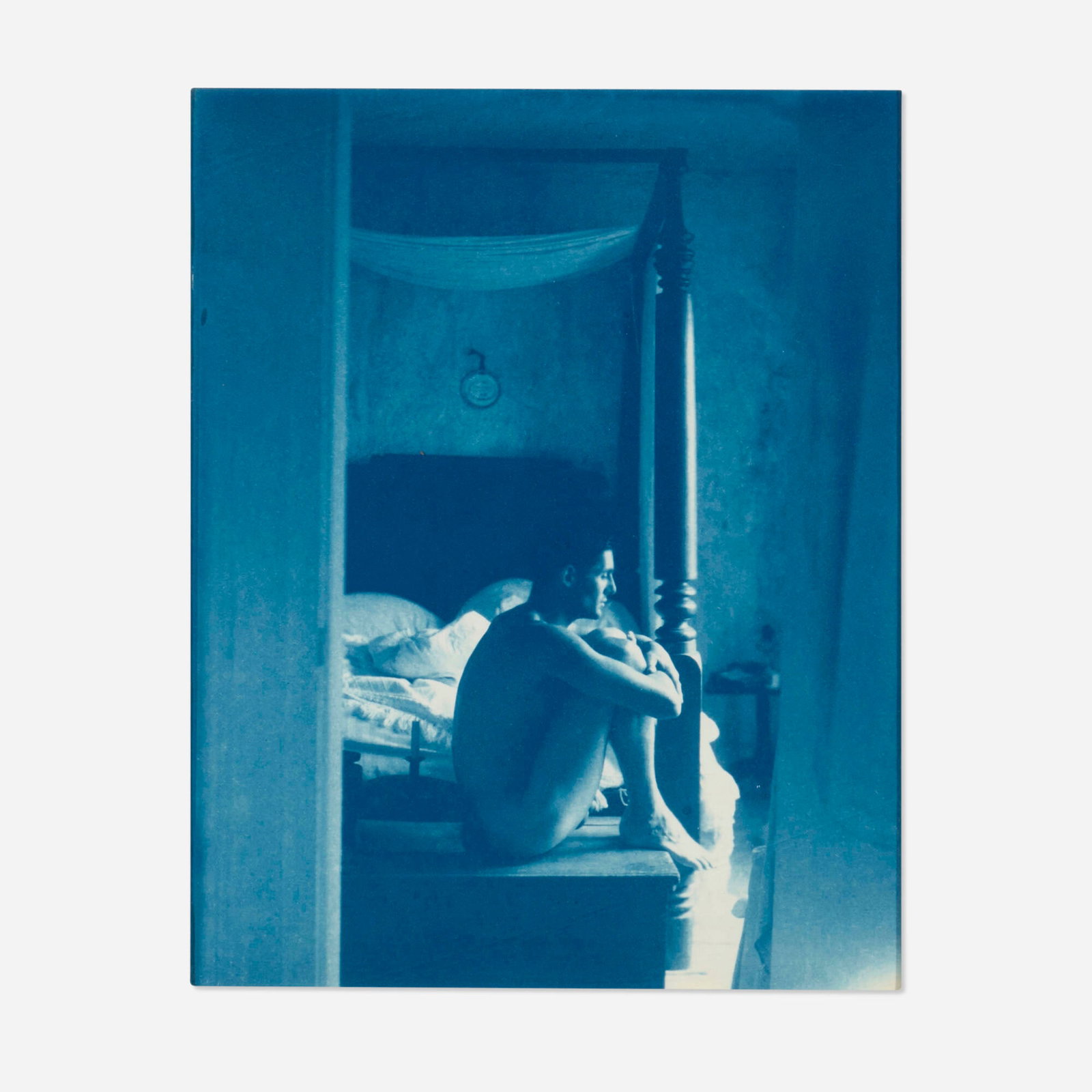 John Dugdale, Self Portrait, Bed Chamber, Stone Ridge, NY: John Dugdale Self Portrait, Bed Chamber, Stone Ridge, NY 1994 cyanotype in artist-made frame with 19th century seed glass 17 h x 15 w in (43 x 38 cm) Signed, titled, dated, and numbered to vers