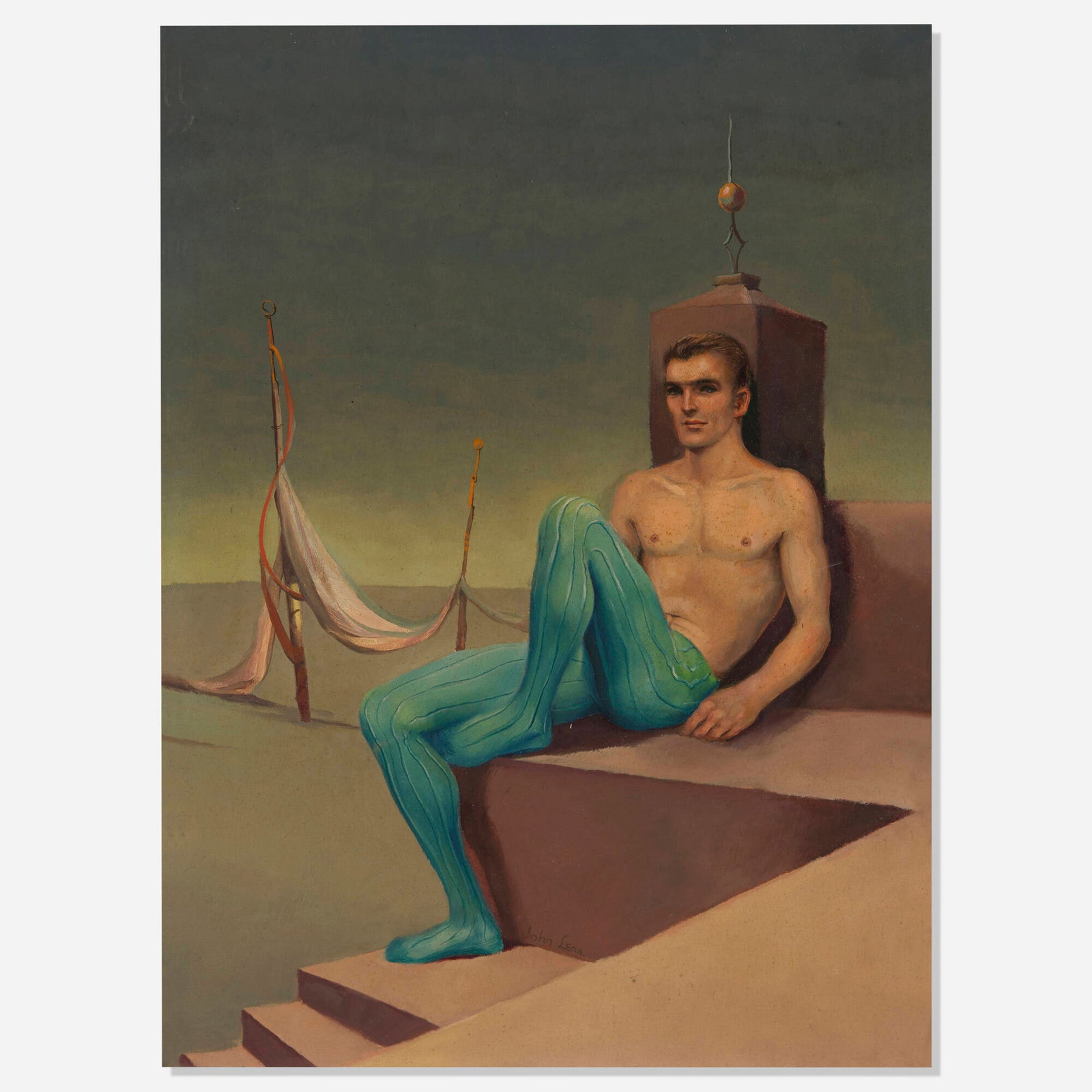 John Lear, The Landing: John Lear The Landing oil on panel 11.875 h x 9 w in (30 x 23 cm) Signed to lower center 'John Lear'. Signed and titled to label verso 'The Landing By John Lear'. This work will