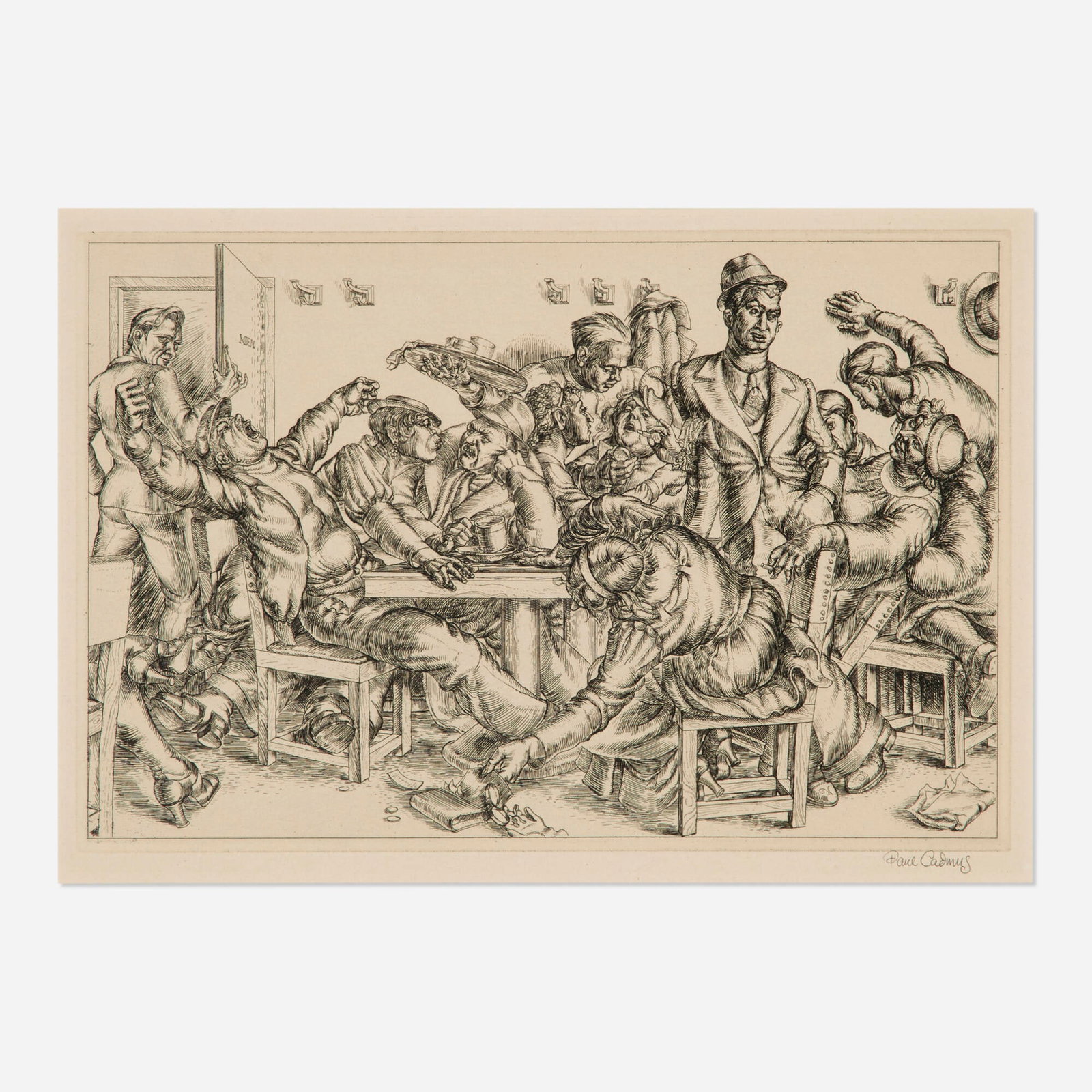 Paul Cadmus, Stewart's: Paul Cadmus Stewart's 1934 etching image: 7.5 h x 11.5 w in (19 x 29 cm) sheet: 11 h x 15.25 w in (28 x 39 cm) Signed to lower right 'Paul Cadmus'. This work is from the edition of 50.