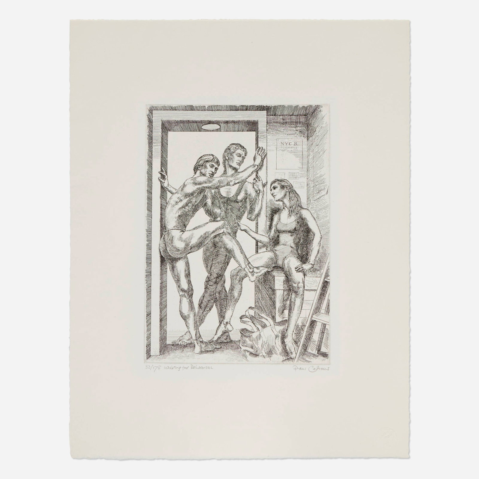 Paul Cadmus, Waiting for Rehearsal: Paul Cadmus Waiting for Rehearsal 1984 etching on handmade Australian paper image: 14 h x 7.875 w in (36 x 20 cm) sheet: 18.5 h x 14.375 w in (47 x 37 cm) Signed, titled and numbered to lower edge