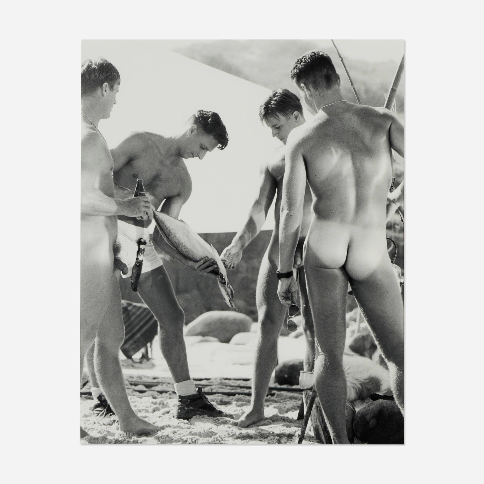 Andrew Kennedy, Shore Leave #20 (Sailors, Hiker and Fish): Andrew Kennedy Shore Leave #20 (Sailors, Hiker and Fish) 1987 gelatin silver print image: 19.375 h x 14.75 w in (49 x 37 cm) sheet: 19.875 h x 16 w in (50 x 41 cm) Signed, titled, dated and numbered
