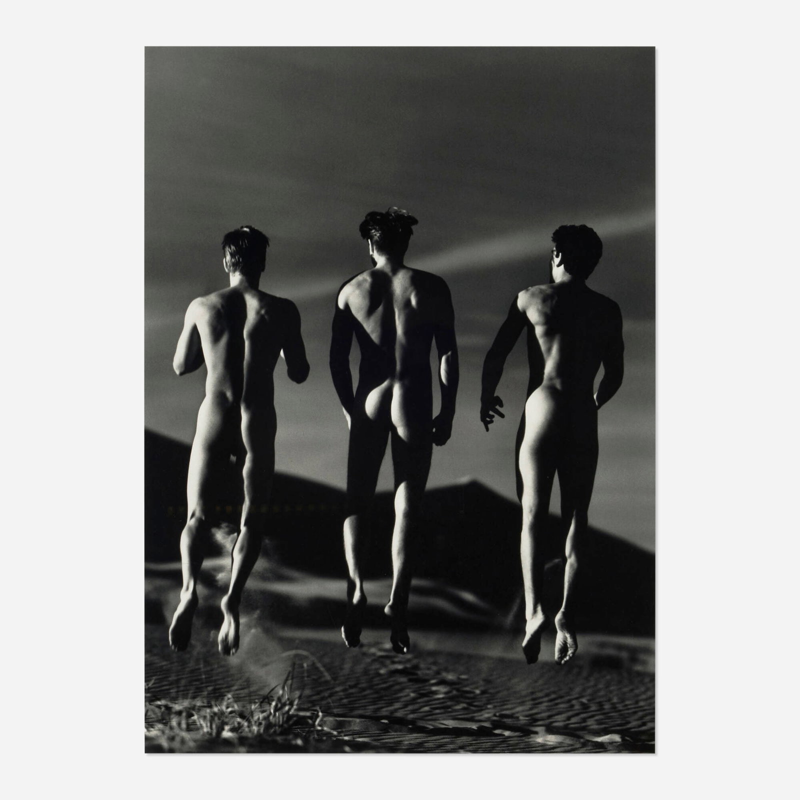 Greg Gorman, Three Boys Jumping: Greg Gorman Three Boys Jumping 1991 gelatin silver print image: 22.625 h x 16.5 w in (57 x 42 cm) sheet: 23.625 h x 19.875 w in (60 x 50 cm) Signed, titled, dated, and numbered to verso 'Thr