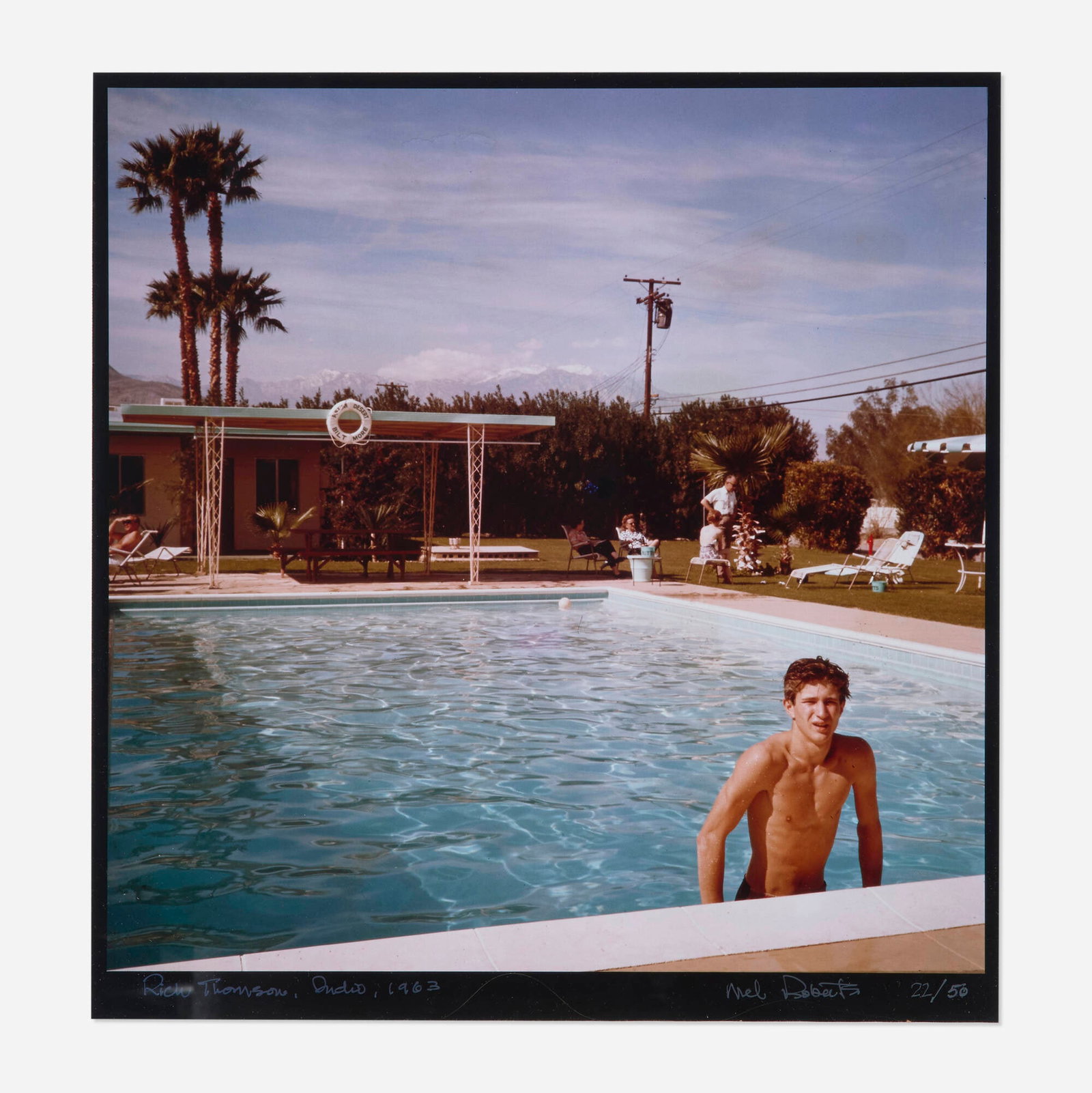 Mel Roberts, Rich Thomson, Indio: Mel Roberts Rich Thomson, Indio 1963 / printed later C-print image: 19 h x 19 w in (48 x 48 cm) sight: 20.5 h x 19.74 w in (52 x 50 cm) Signed, titled, dated, numbered, and inscribed to lower margin