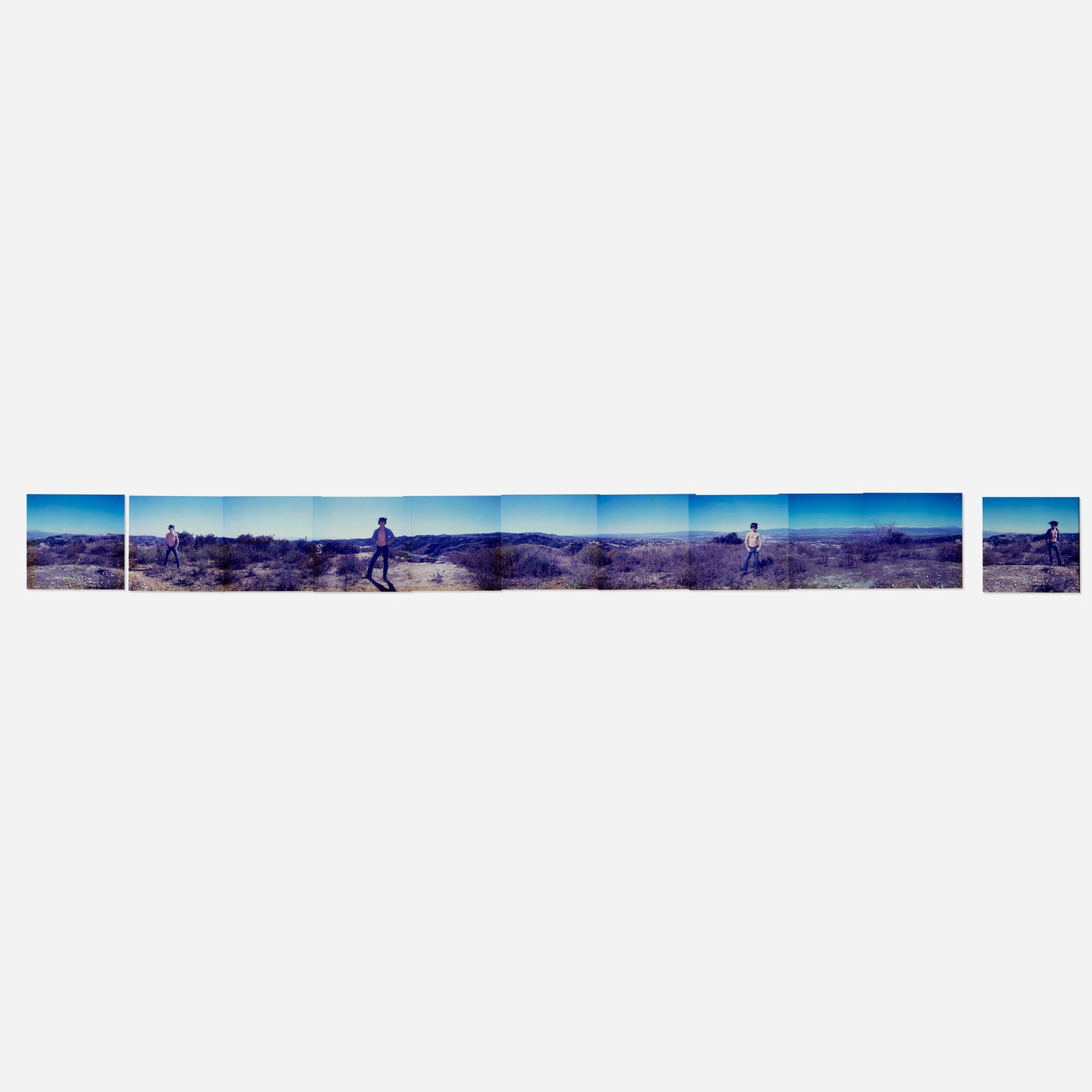 Mel Roberts, Skip Weldon X4 Los Angeles Panorama from Mulholland Drive: Mel Roberts Skip Weldon X4 Los Angeles Panorama from Mulholland Drive 1975 / printed later C-print collage on board collage: 8 h x 86.5 w in (20 x 220 cm) mount: 13 h x 88 w in (33 x 224 cm)