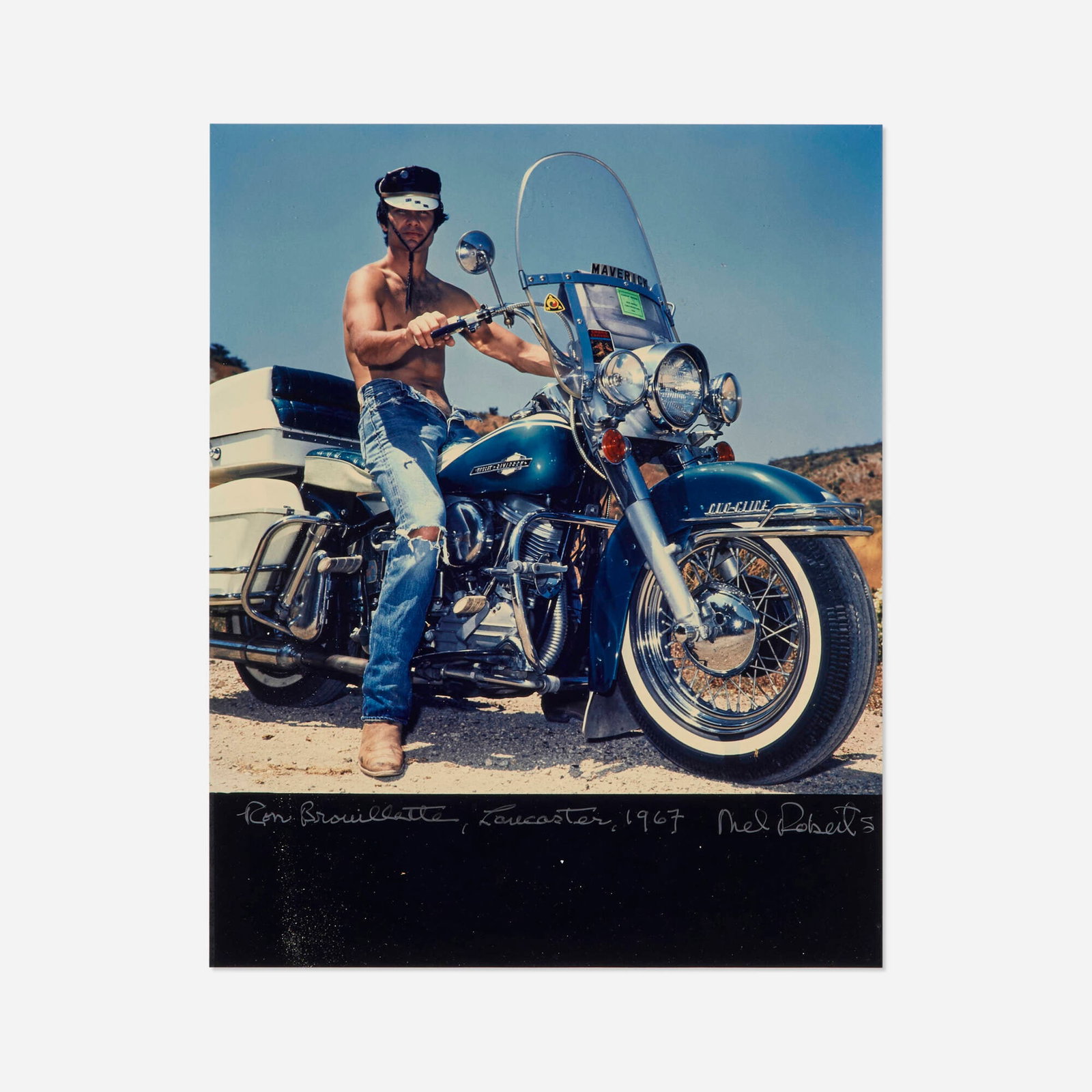 Mel Roberts, Ron Brouillette, Lancaster: Mel Roberts Ron Brouillette, Lancaster 1967 / printed later C-print image: 10.625 h x 10.75 w in (27 x 27 cm) sight: 13.5 h x 10.75 w in (34 x 27 cm) Signed, titled, dated, and inscribed to