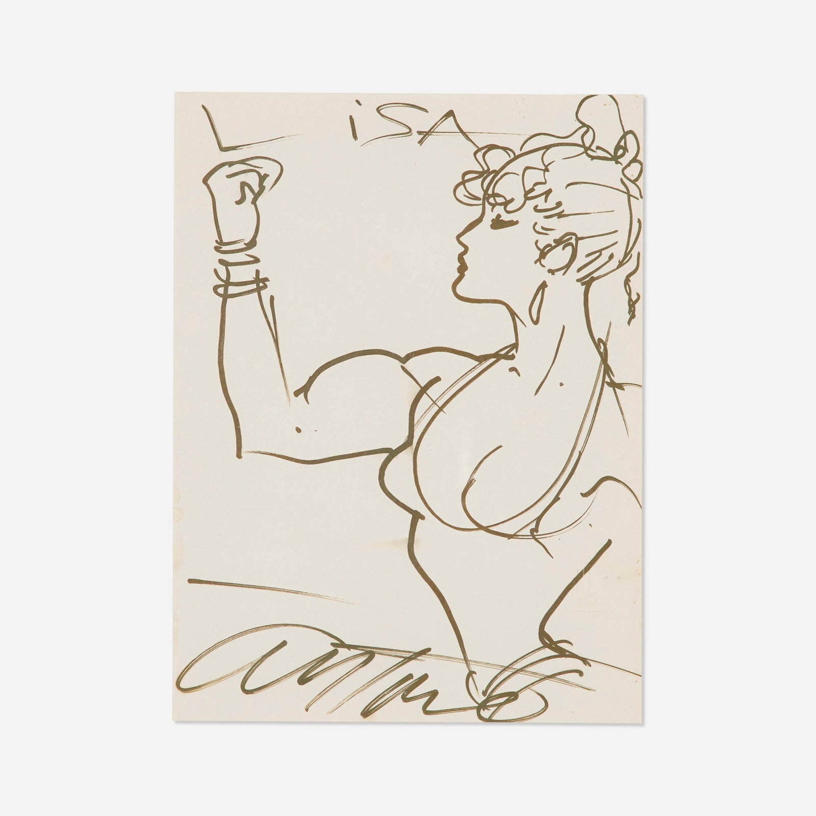 Antonio Lopez, Untitled (Lisa Lyons): Antonio Lopez Untitled (Lisa Lyons) paint marker on paper sight: 11.5 h x 8.5 w in (29 x 22 cm) Signed and titled to upper and lower edges 'Lisa / Antonio Lopez'. Provenance: Collection of
