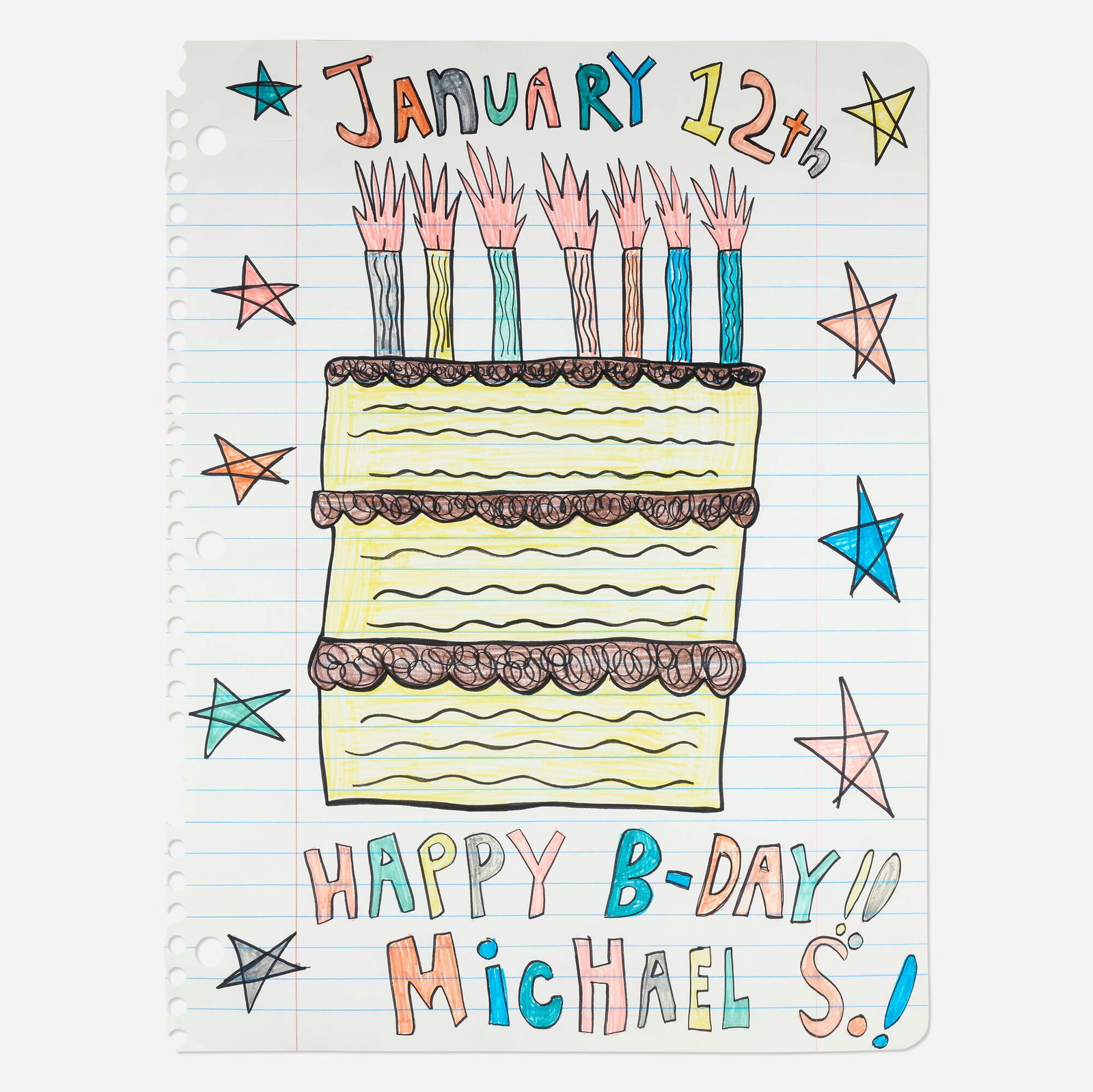 Michael Scoggins, Happy Birthday Michael S.: Michael Scoggins Happy Birthday Michael S. 2006 graphite, Prismacolor colored pencil and Prismacolor marker on Somerset 67 h x 50.5 w in (170 x 128 cm) Provenance: Adler & Co. Gallery, San Francisco