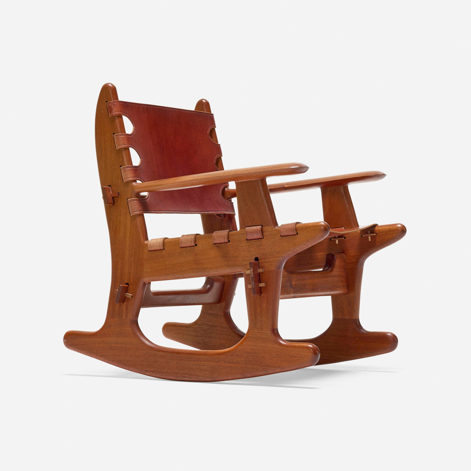 Steve Henneford, Cowboy rocker: Steve Henneford Cowboy rocker USA, 2014 walnut, leather 33 h x 25.5 w x 33 d in (84 x 65 x 84 cm) Signed and dated under armrest 'Steve Henneford 2014'. This work will ship from Los