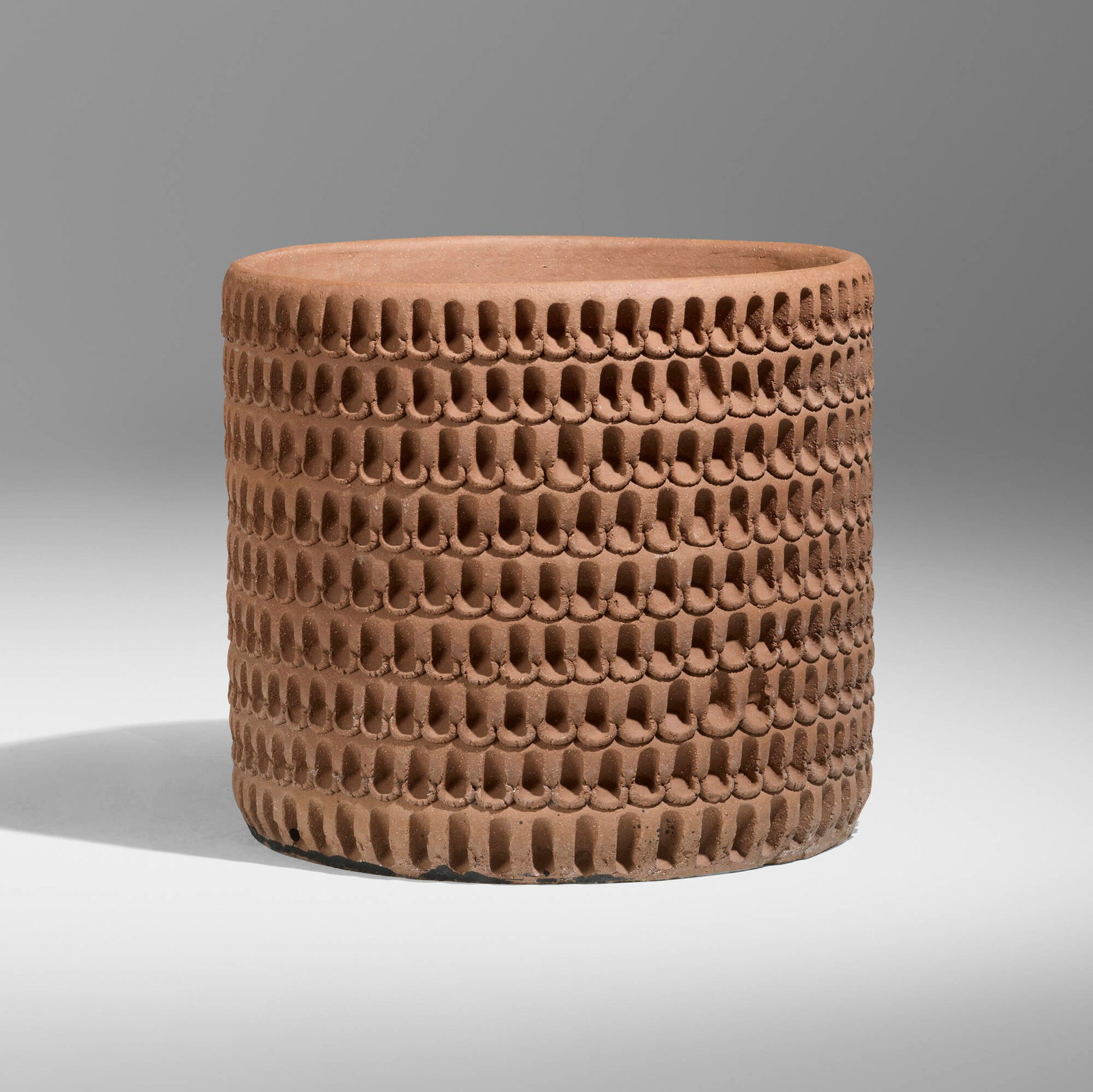 Ceramic Design, Thumb planter: Ceramic Design Thumb planter 1984 unglazed stoneware 22 h x 24.75 dia in (56 x 63 cm) Incised manufacturer's mark and date to lower interior 'F.T. C.D. 84'. T