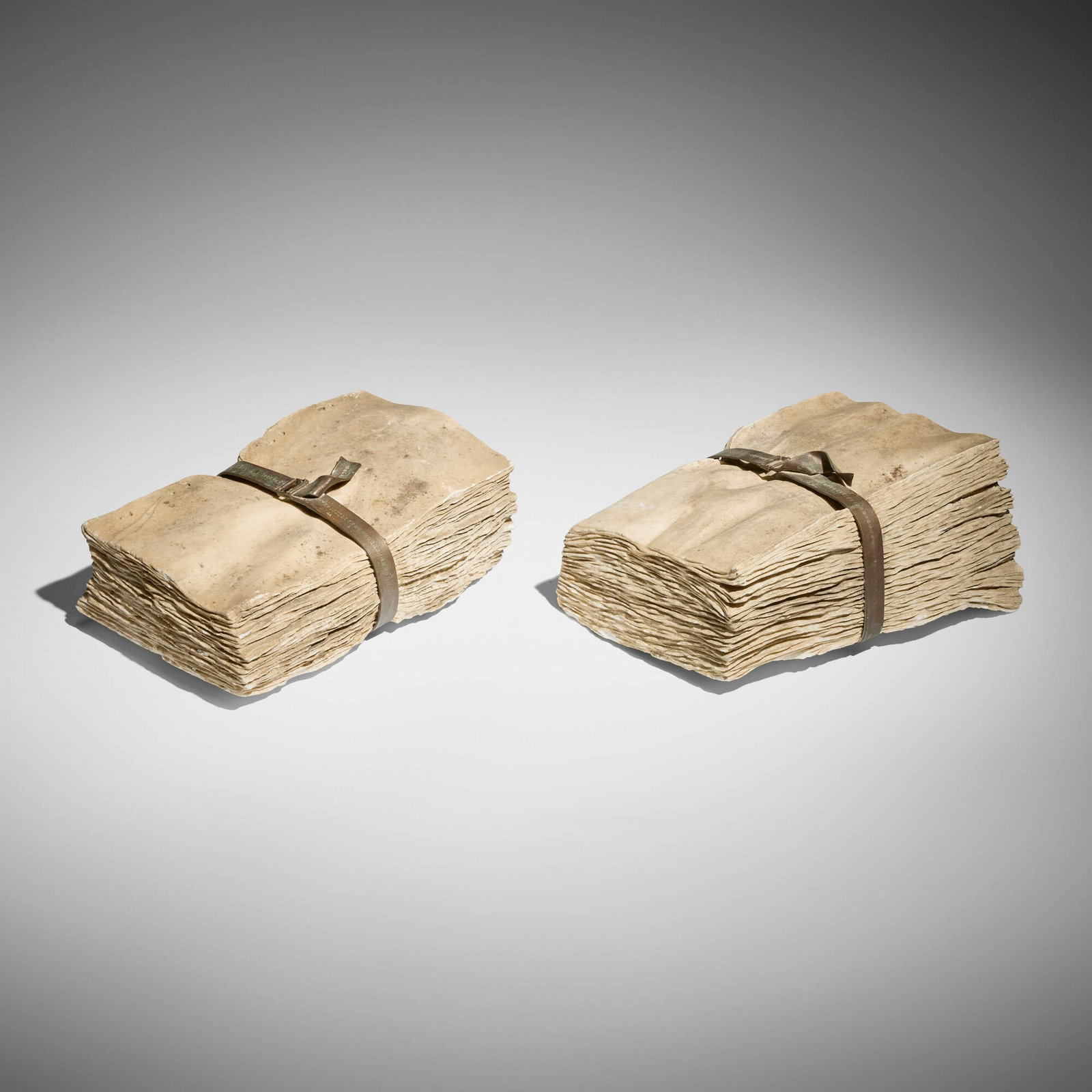 Antique, Trompe l'oeil sculptures, pair: Antique Trompe l'oeil sculptures, pair stone, bronze 7 h x 11.5 w x 16.75 d in (18 x 29 x 43 cm) 5 h x 17 w x 11 d in (13 x 43 x 28 cm) Provenance: Blackman Cruz, Los Angeles | Private Collection