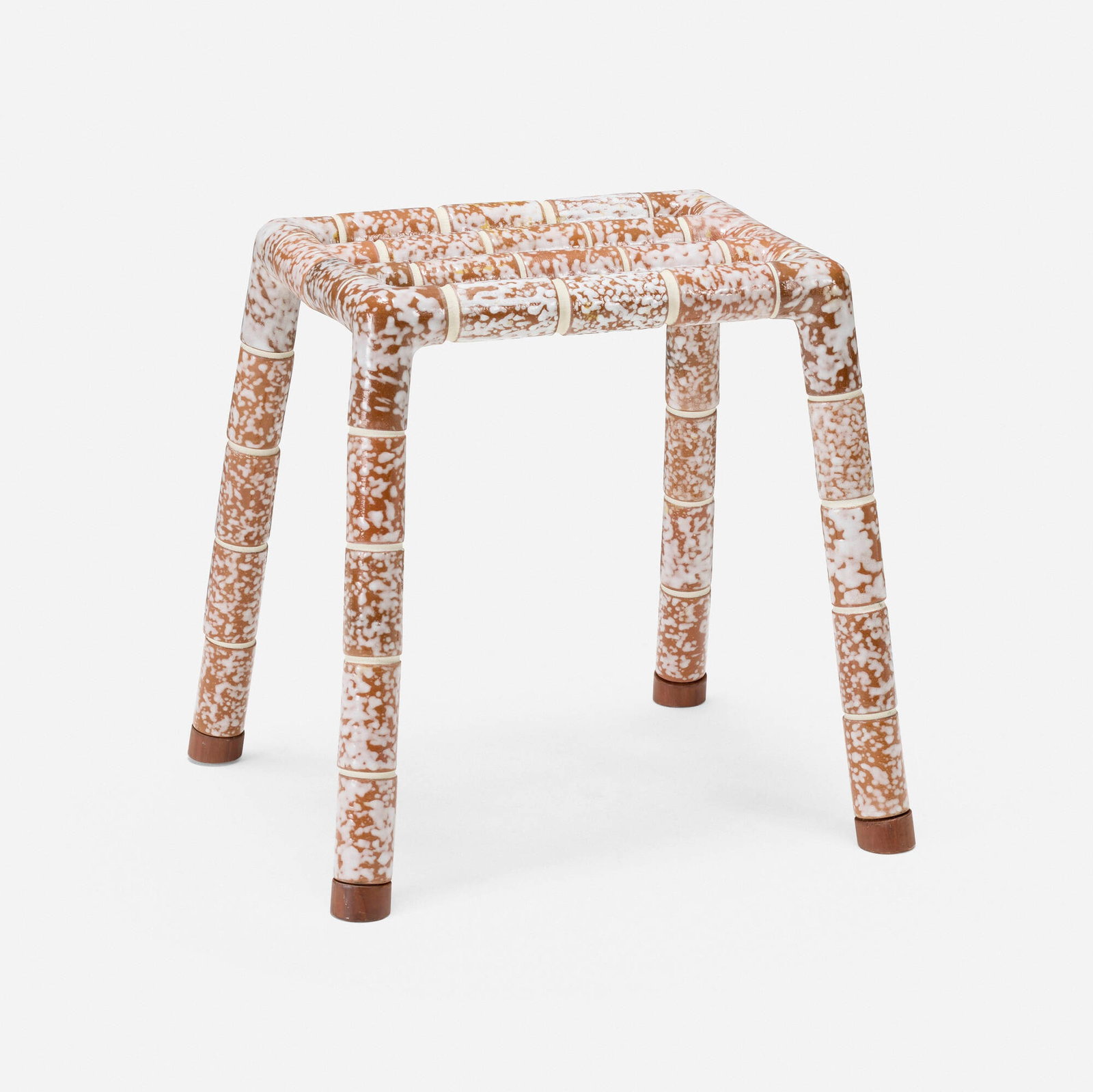 Alex Reed, Openwork Stool 03: Alex Reed Openwork Stool 03 2018 glazed earthenware, painted wood 17 h x 17 w x 15.5 d in (43 x 43 x 39 cm) This work is unique. This work will ship from Los Angeles, Califo