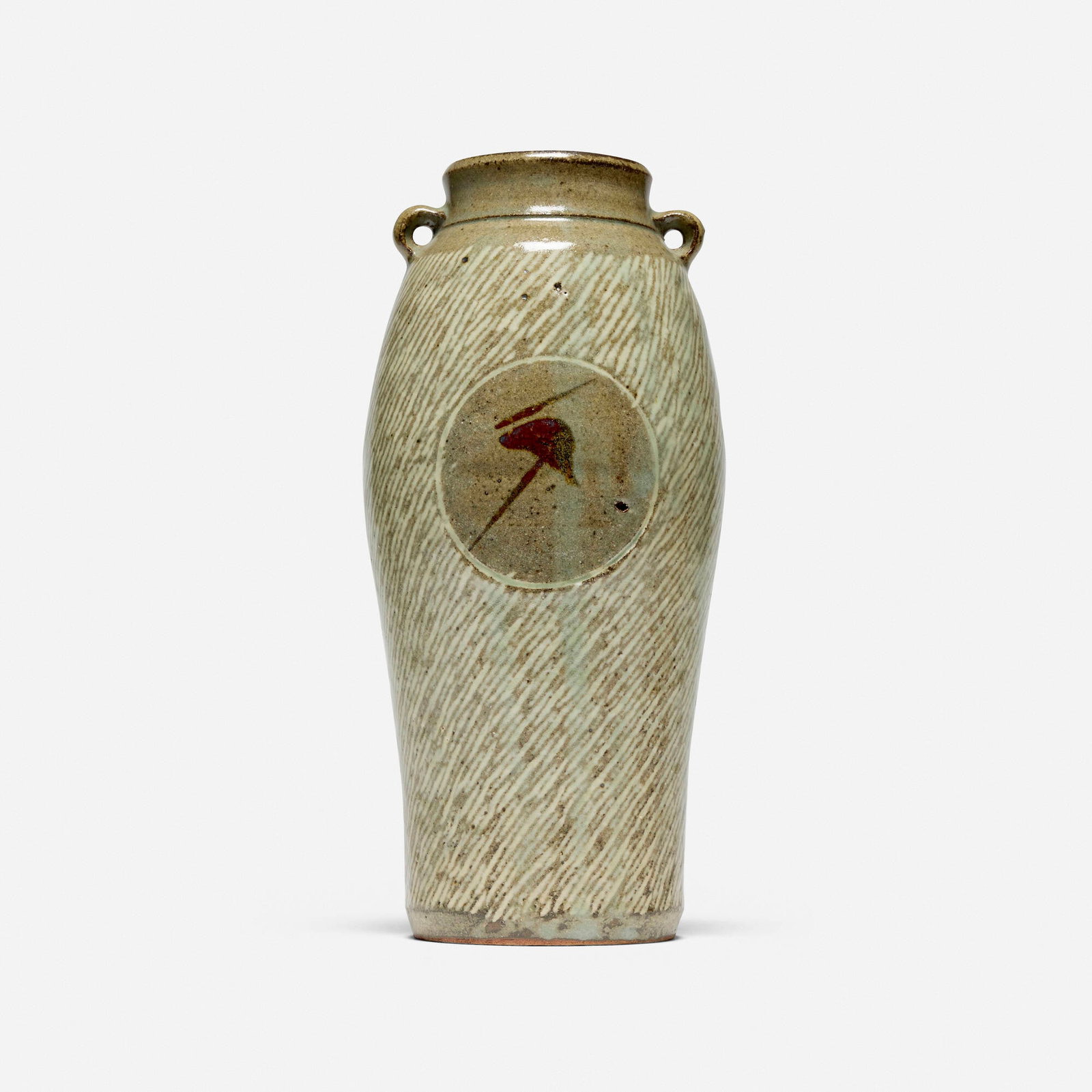 Shimaoka Tatsuzo, Vase: Shimaoka Tatsuzo Vase glazed Mashiko stoneware 11.25 h x 5.5 dia in (29 x 14 cm) Shimaoka Tatsuzo was designated a Living National Treasure by the Japanese government in 1996. Impressed artis