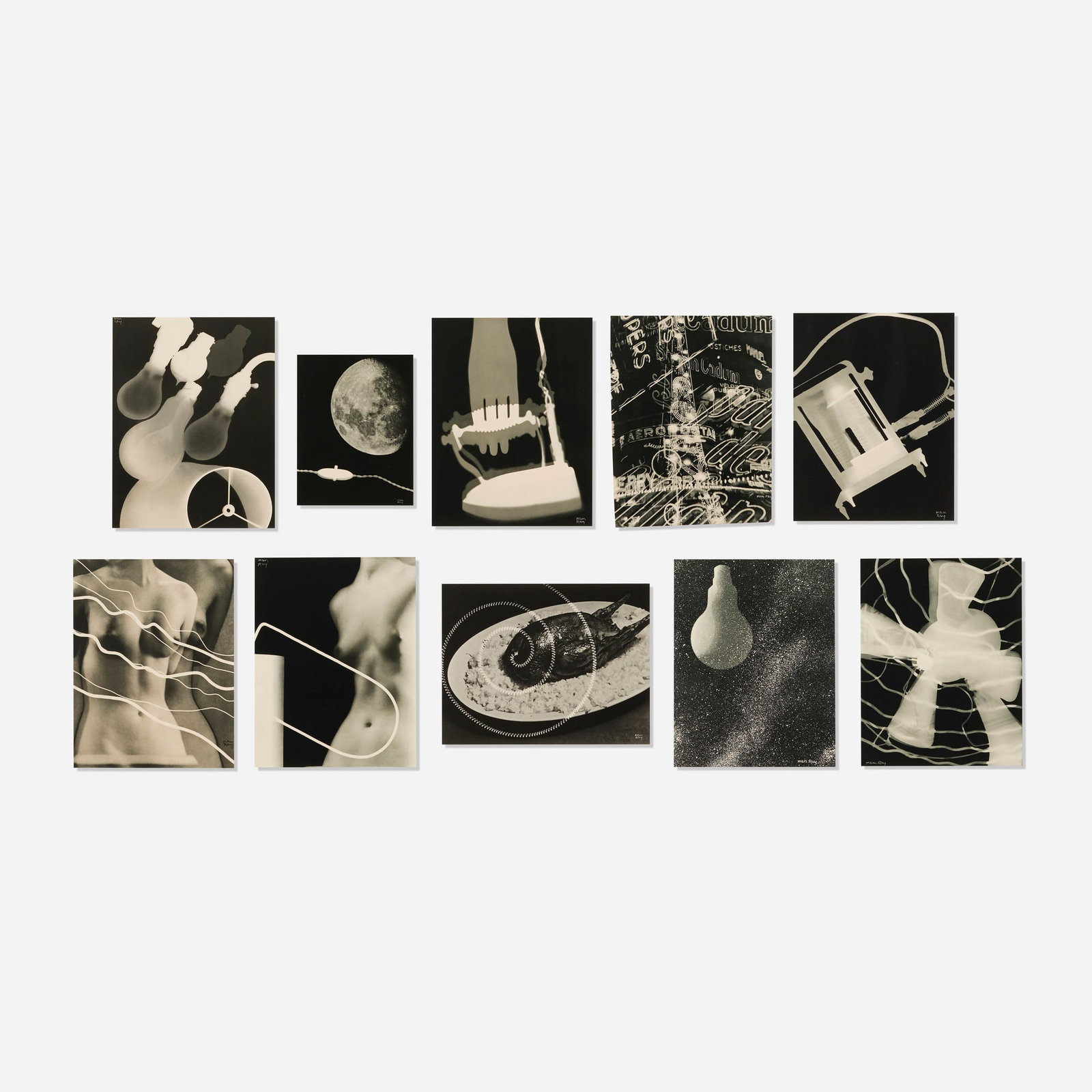 Man Ray, Ten works from the Electricite portfolio: Man Ray Ten works from the Electricite portfolio 1931 photogravure on Rives nine works: 10.25 h x 8.125 w in (26 x 21 cm) one work: 7.75 h x 8.25 w in (20 x 21 cm) This incomplete portfolio of ten