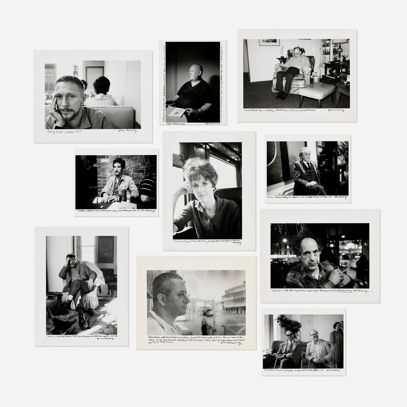Allen Ginsberg, Collection of fourteen photographs: Allen Ginsberg Collection of fourteen photographs 1984 gelatin silver print sheet (largest): 10.875 h x 13.875 w in (28 x 35 cm) sheet (smallest): 8 h x 10 w in (20 x 25 cm) Signed, titled,