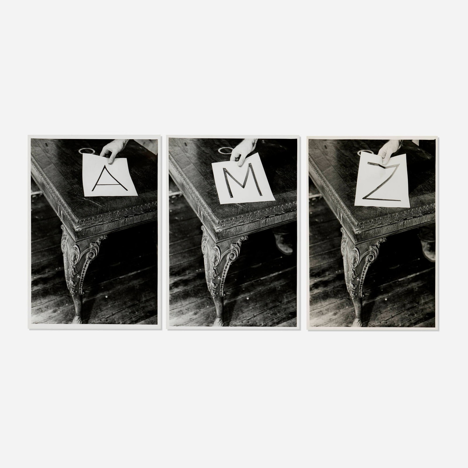 Vito Acconci, A Performace Situation Using Alphabets (triptych): Vito Acconci A Performace Situation Using Alphabets (triptych) 1968 gelatin silver print image (each): 9.375 h x 6.375 w in (24 x 16 cm) sheet (each): 9.875 h x 6.875 w in (25 x 17 cm) Signe