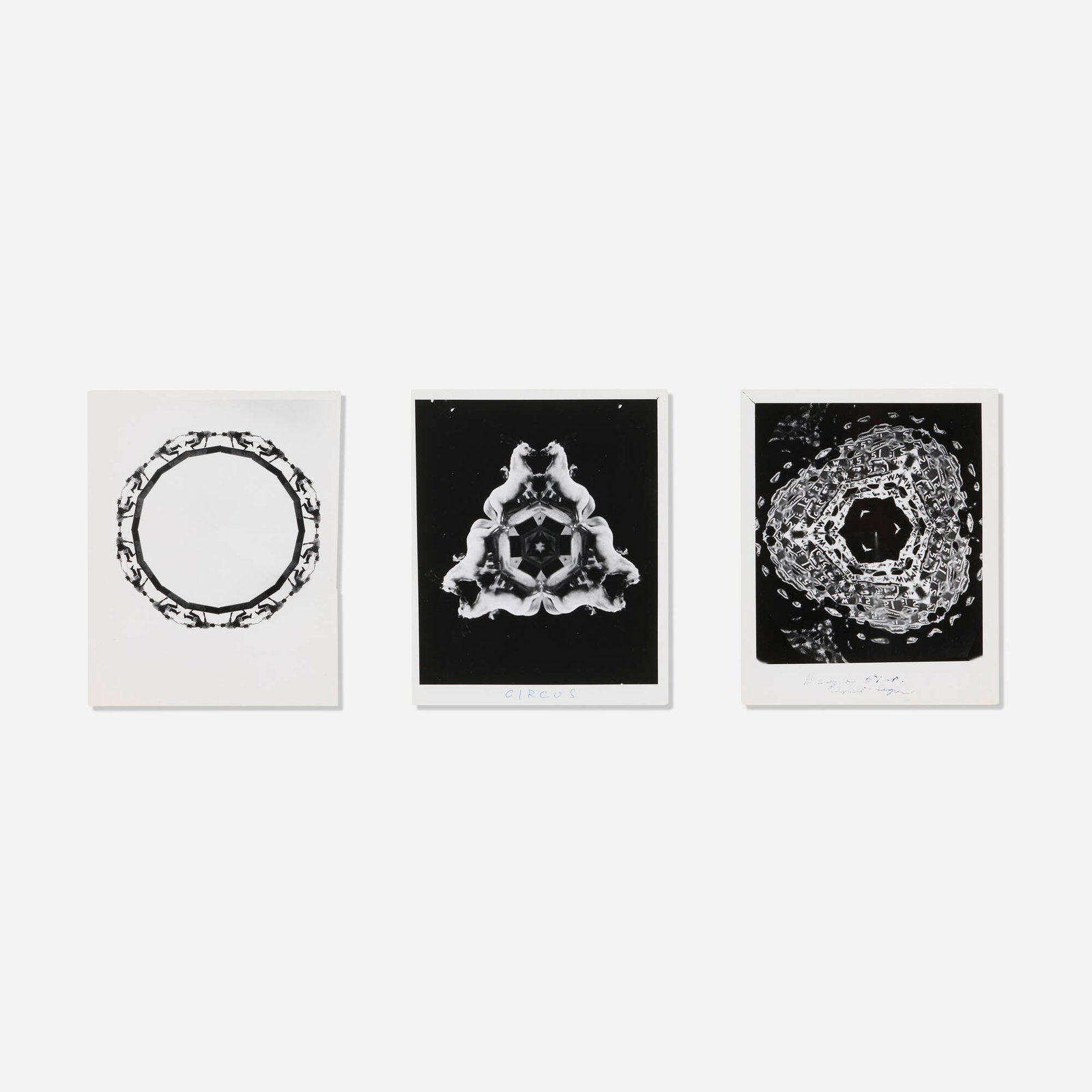 Weegee, Kaleidoscope Street Scenes II (triptych): Weegee Kaleidoscope Street Scenes II (triptych) c. 1945-55 vintage gelatin silver print sheet (largest): 10 h x 8.25 w in (25 x 21 cm) sheet (smallest): 10 h x 8 w in (25 x 20 cm) Titled to lower