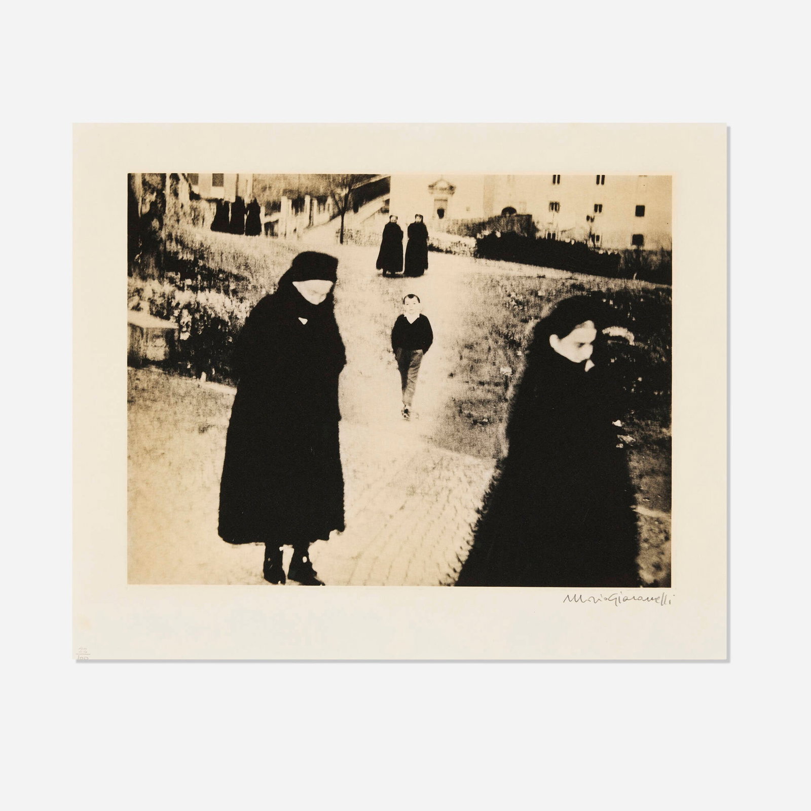 Mario Giacomelli, Scanno, No. 52 (from the Year of Tibet Portfolio I): Mario Giacomelli Scanno, No. 52 (from the Year of Tibet Portfolio I) 1959 / printed 1990 platinum palladium print image: 9.875 h x 13.125 w in (25 x 33 cm) sheet: 13 h x 16 w in (33 x 41 cm) This lot