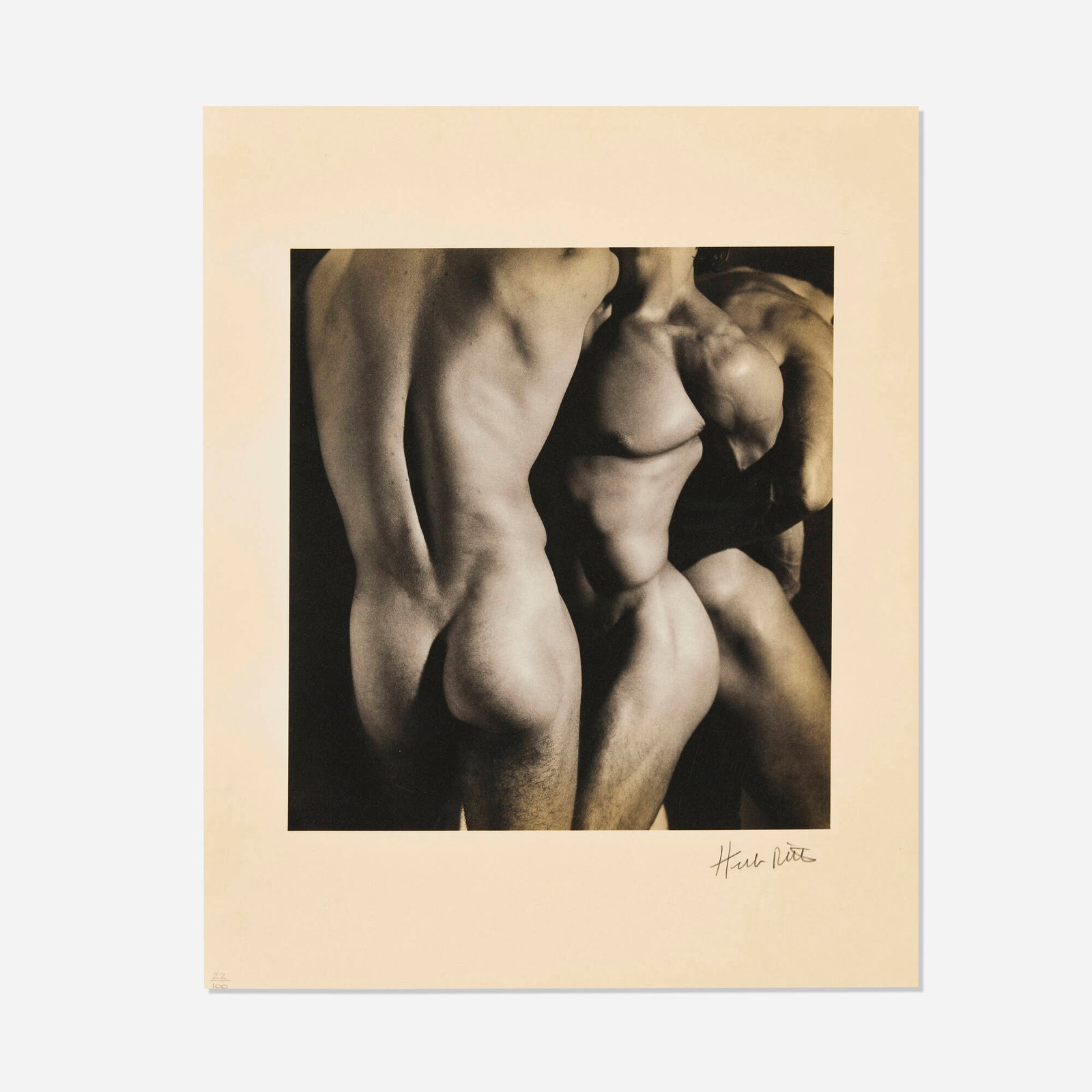 Herb Ritts, Three Male Torsos (from the Year of Tibet Portfolio II): Herb Ritts Three Male Torsos (from the Year of Tibet Portfolio II) 1986 / printed 1990 platinum palladium print image: 10.375 h x 9.75 w in (26 x 25 cm) sheet: 16 h x 13 w in (41 x 33 cm) Th