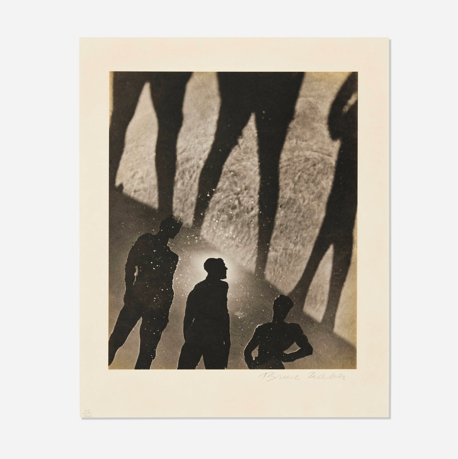 Bruce Weber, Three Men in a Reflecting Pool, Santa Barbara (from the Year of Tibet Portfolio I): Bruce Weber Three Men in a Reflecting Pool, Santa Barbara (from the Year of Tibet Portfolio I) 1989 / printed 1990 platinum palladium print image: 12.25 h x 10.375 w in (31 x 26 cm) sheet: 16 h x 1