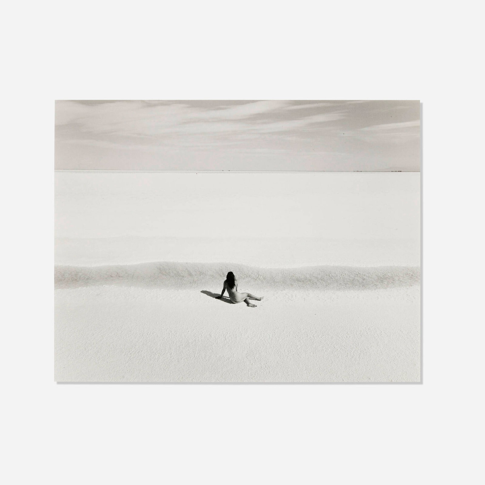 Judy Dater, Self-Portrait at Salt Flats: Judy Dater Self-Portrait at Salt Flats 1981 vintage gelatin silver print image: 10.25 h x 13.25 w in (26 x 34 cm) mount: 14 h x 18 w in (36 x 46 cm) Signed to lower margin 'JD'.