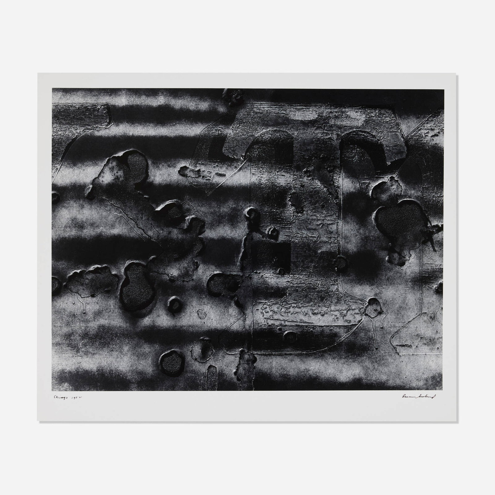 Aaron Siskind, Chicago 29: Aaron Siskind Chicago 29 1952 / printed later gelatin silver print image: 17 h x 22 w in (43 x 56 cm) sheet: 20 h x 24 w in (51 x 61 cm) Signed, titled and dated to lower edge 'Chicago 1952 Aaron